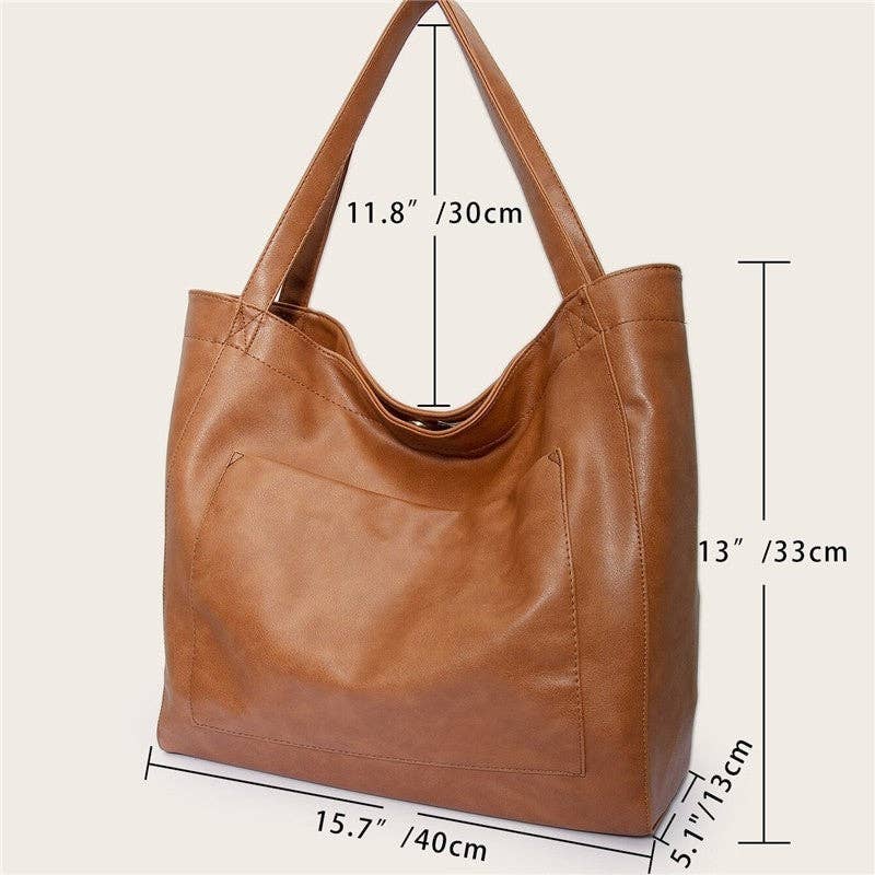 Soft Leather Single Shoulder Bag With Exterior Pocket