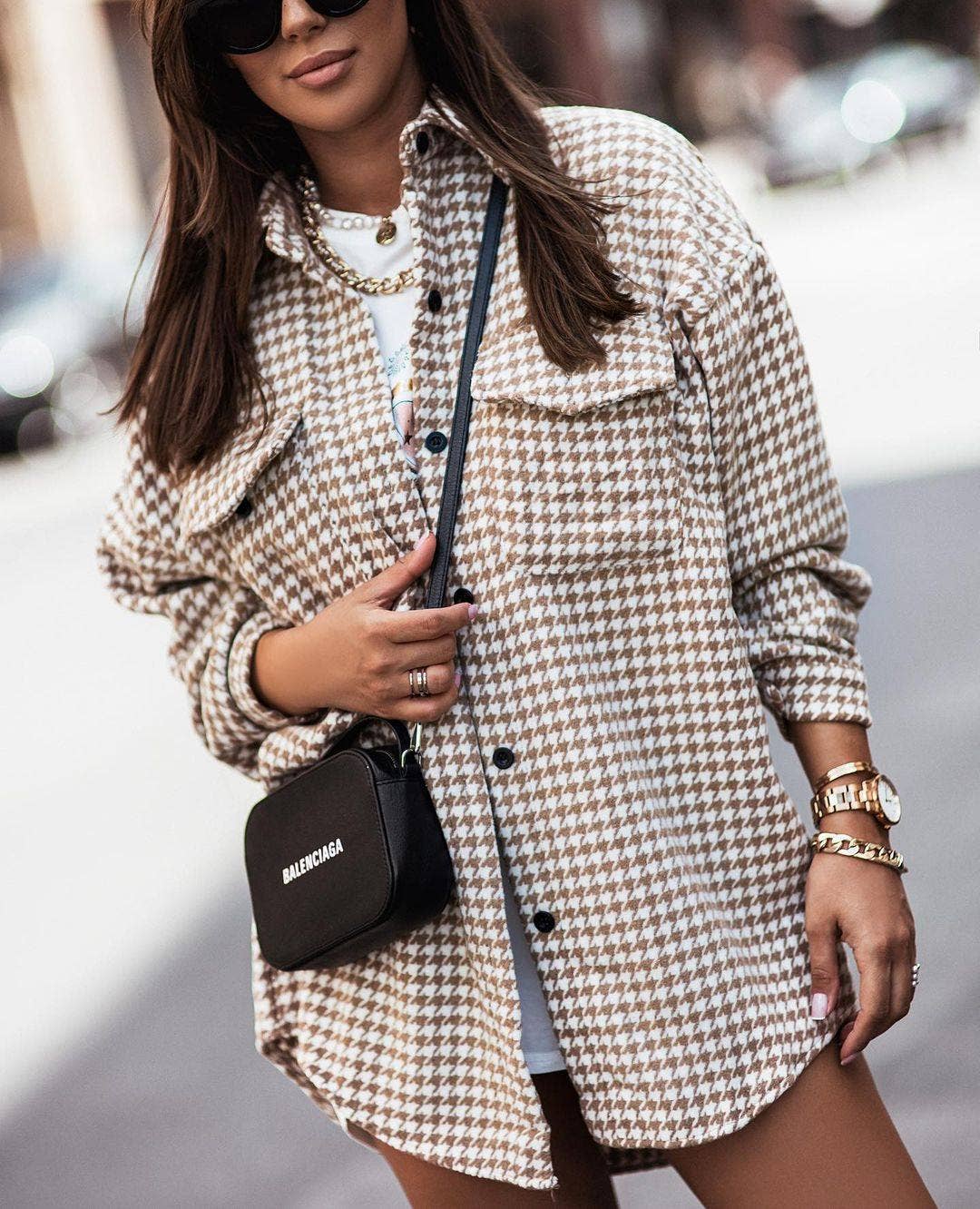 Houndstooth Long-Sleeved Jacket