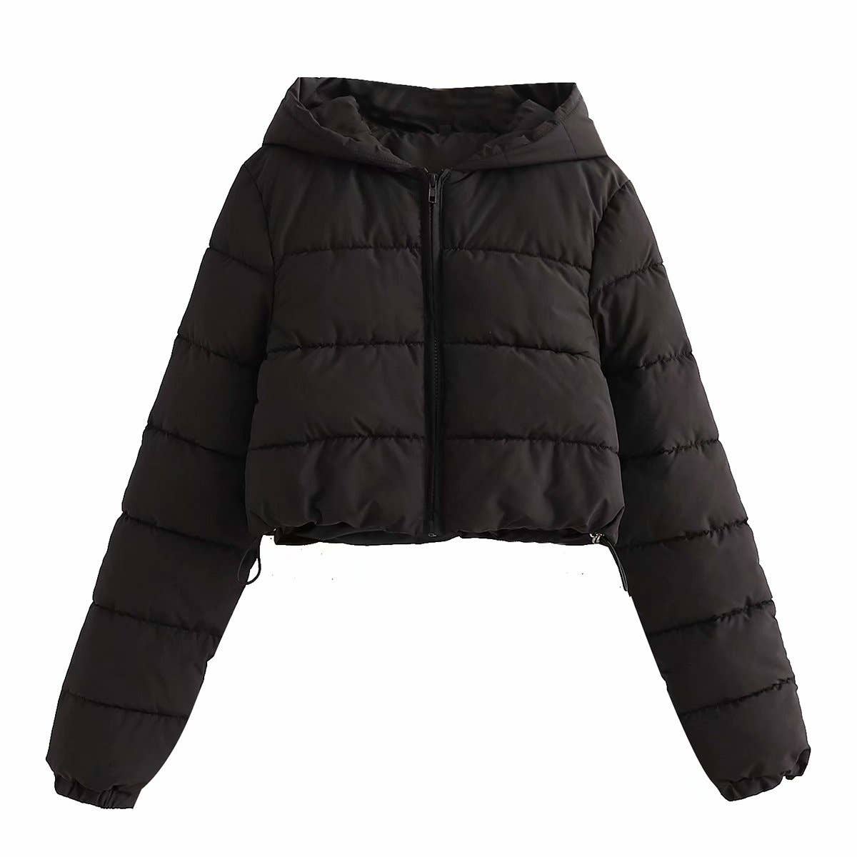 Hooded puffer zip up crop jacket
