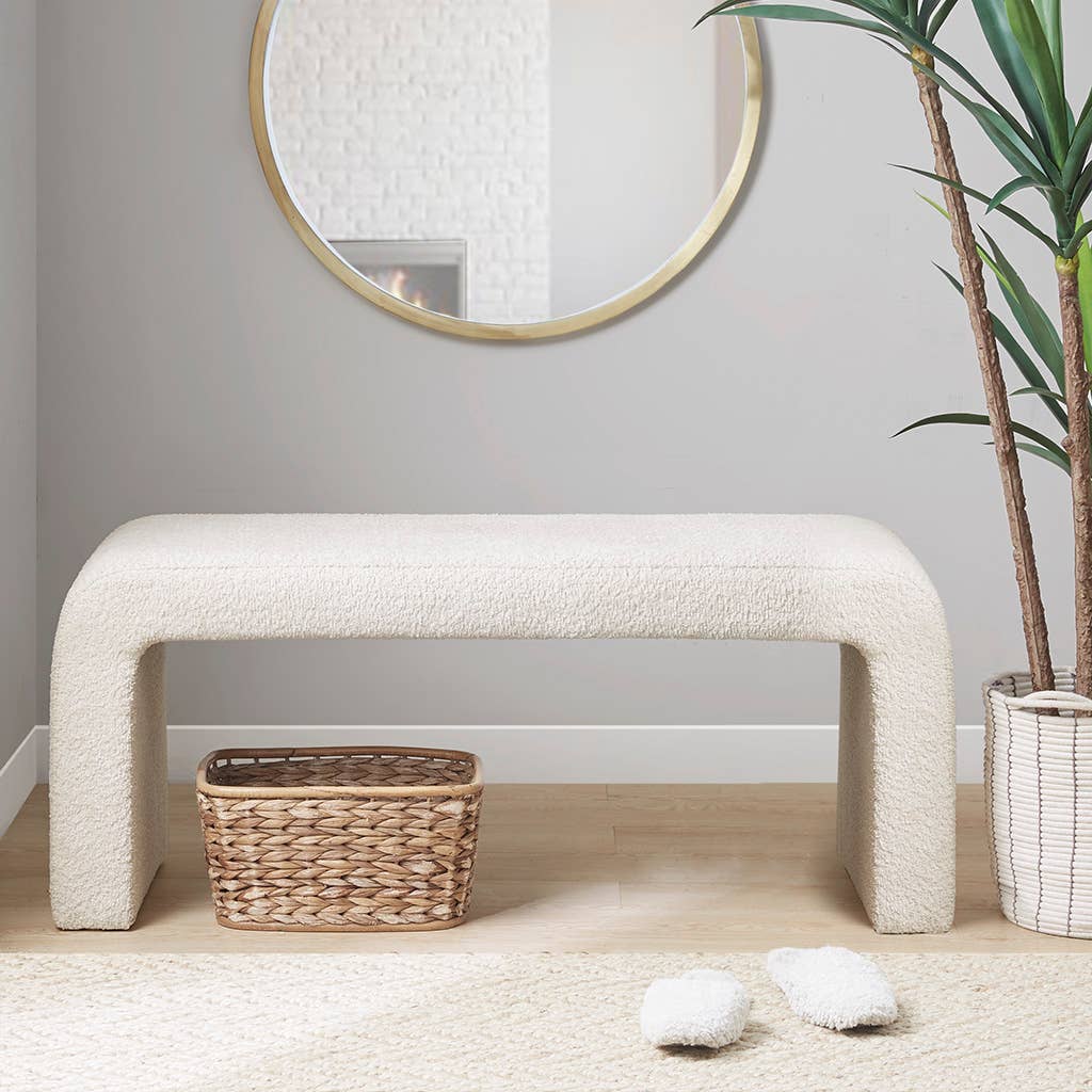 Cream Transitional Boucle Waterfall Accent Bench