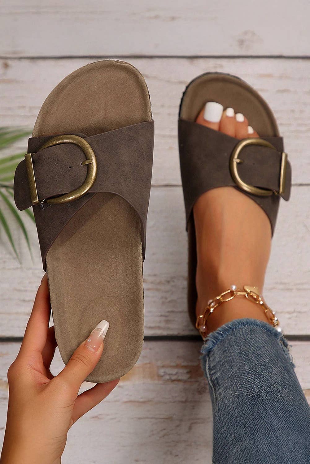 Buckle Decor Faux Suede Thick Sole Slippers (PRE🤍ORDER)