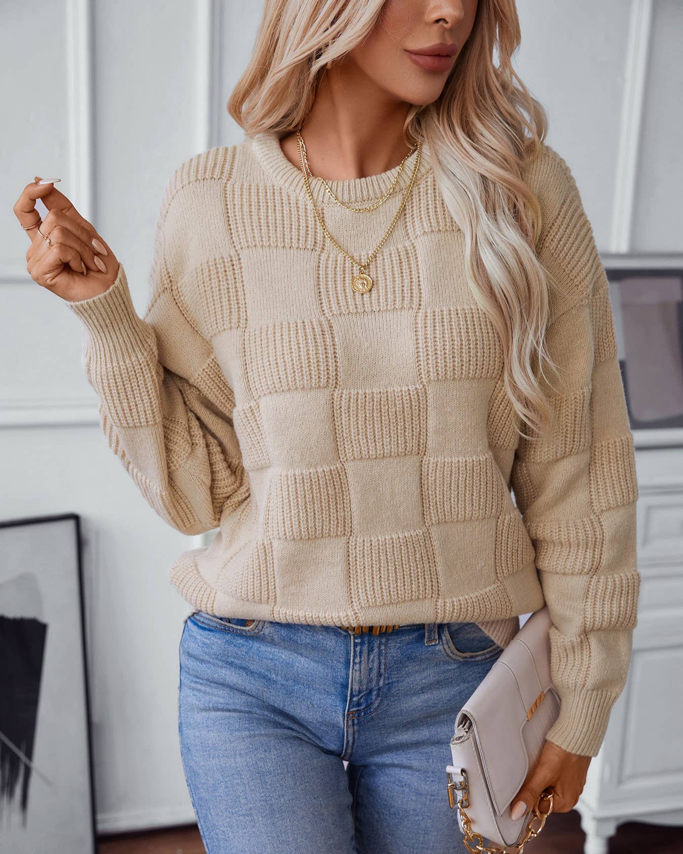 Checked Crewneck Sweater