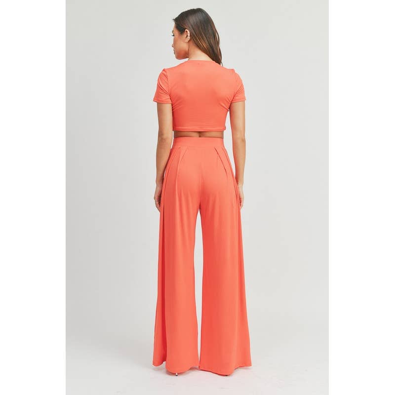 CROP TOP AND WIDE LEG PALAZZO PANTS SET