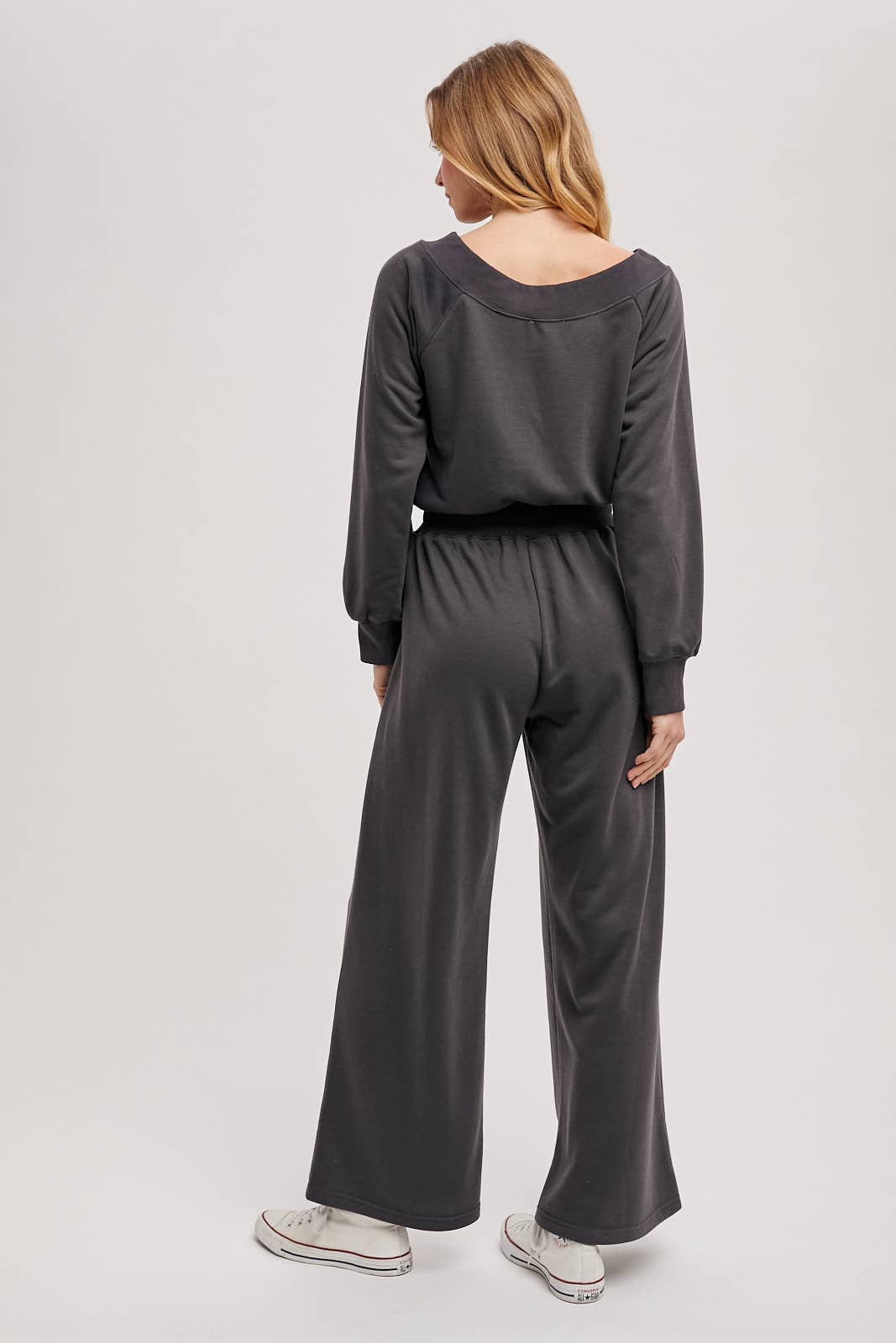 WIDE NECK OFF THE SHOULDER KNIT JUMPSUIT