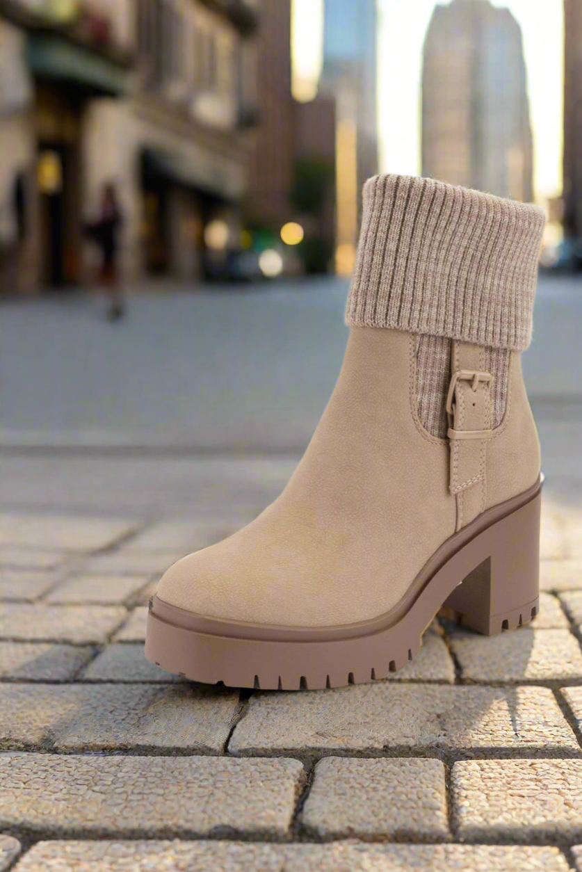 FOLD-OVER KNIT MID-CALF BOOTIE