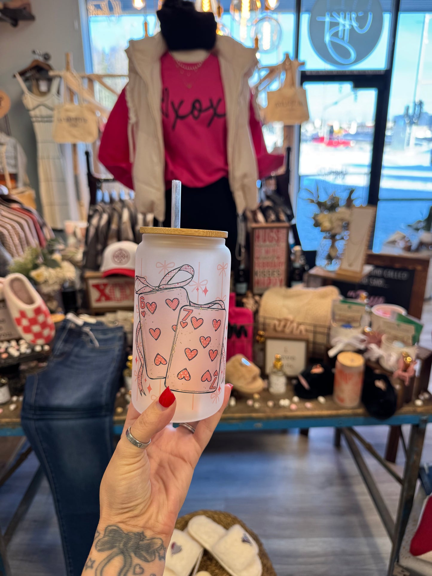 Six Seven Trendy Valentines Day Gift Coquette Cards Glass 67