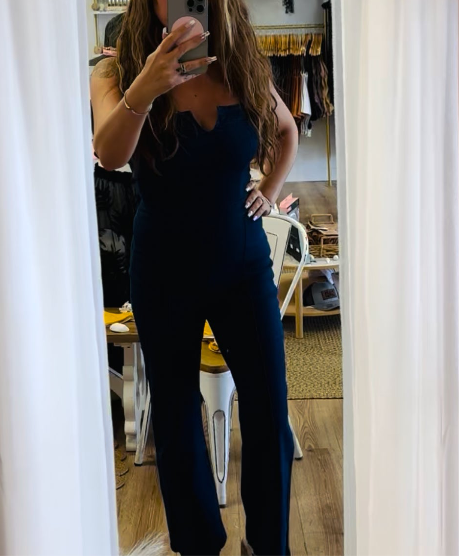 Suspenders High-Stretch Denim Jumpsuit