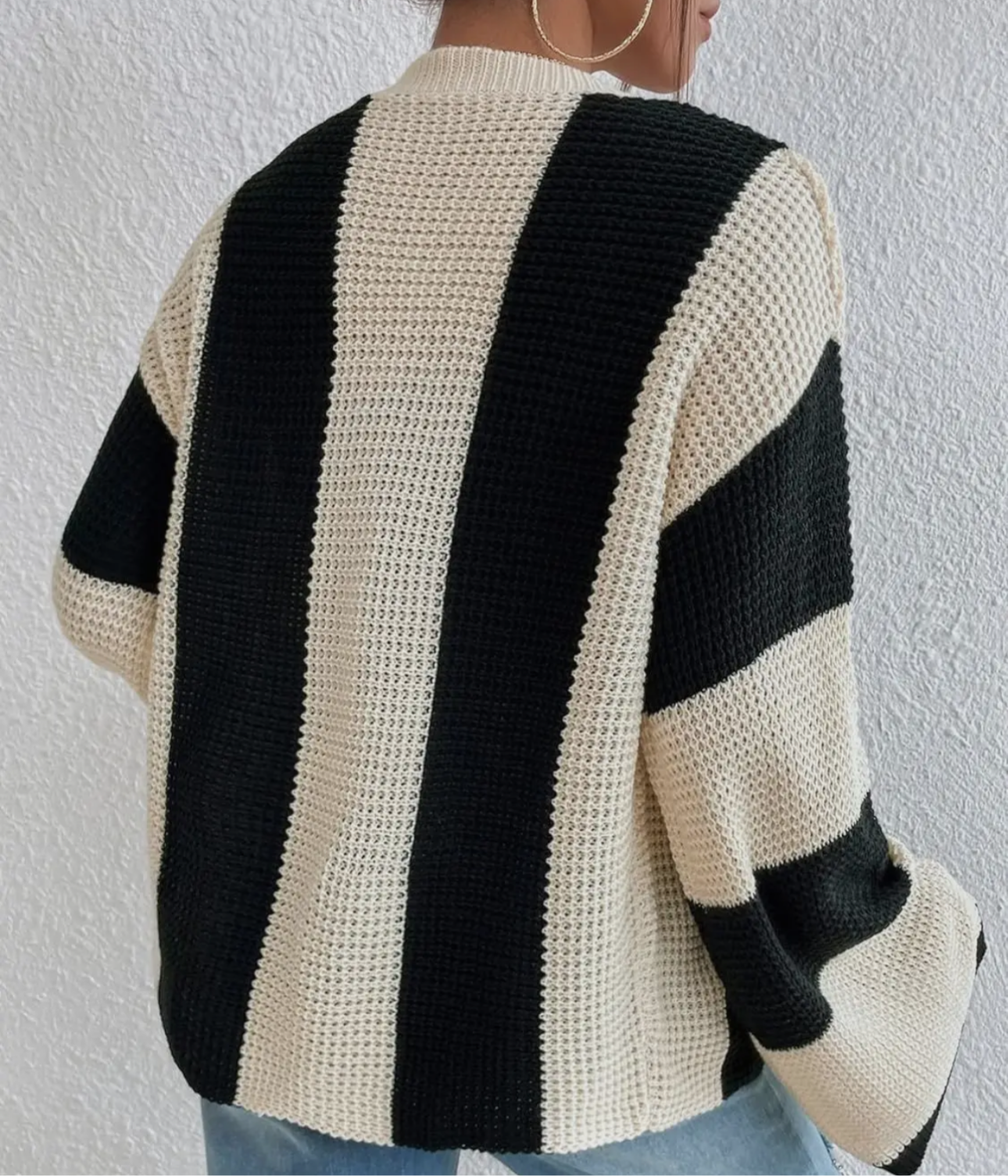 Striped Flared Sleeve Knit Cardigan