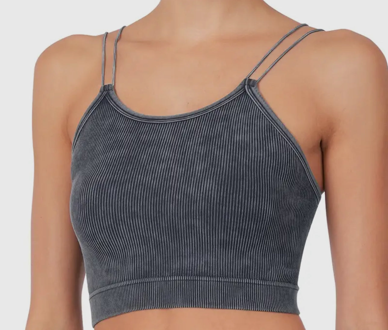 Washed Ribbed Seamless Double Strap Tank Top