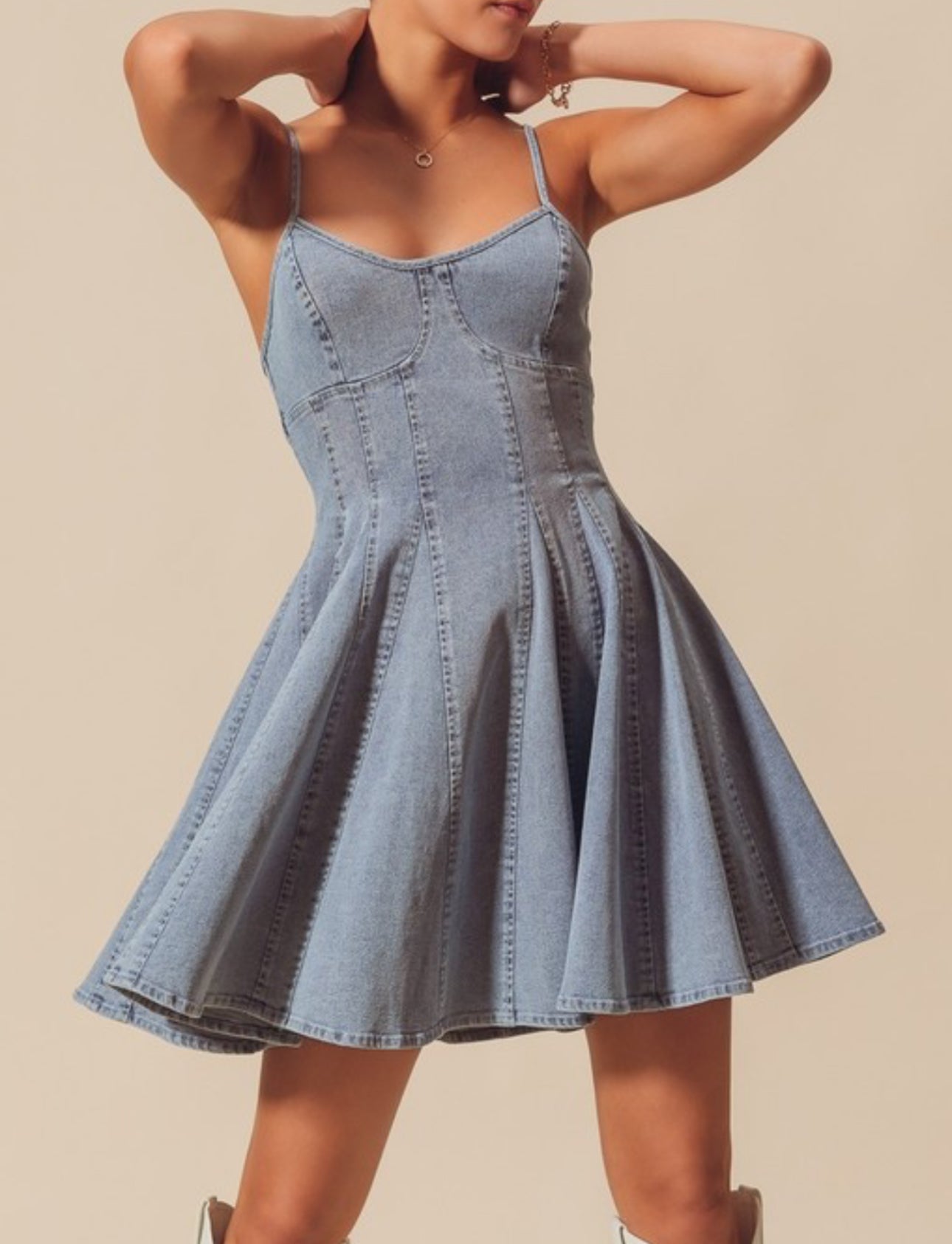 A Line Fit & Flare Mini Denim Dress
