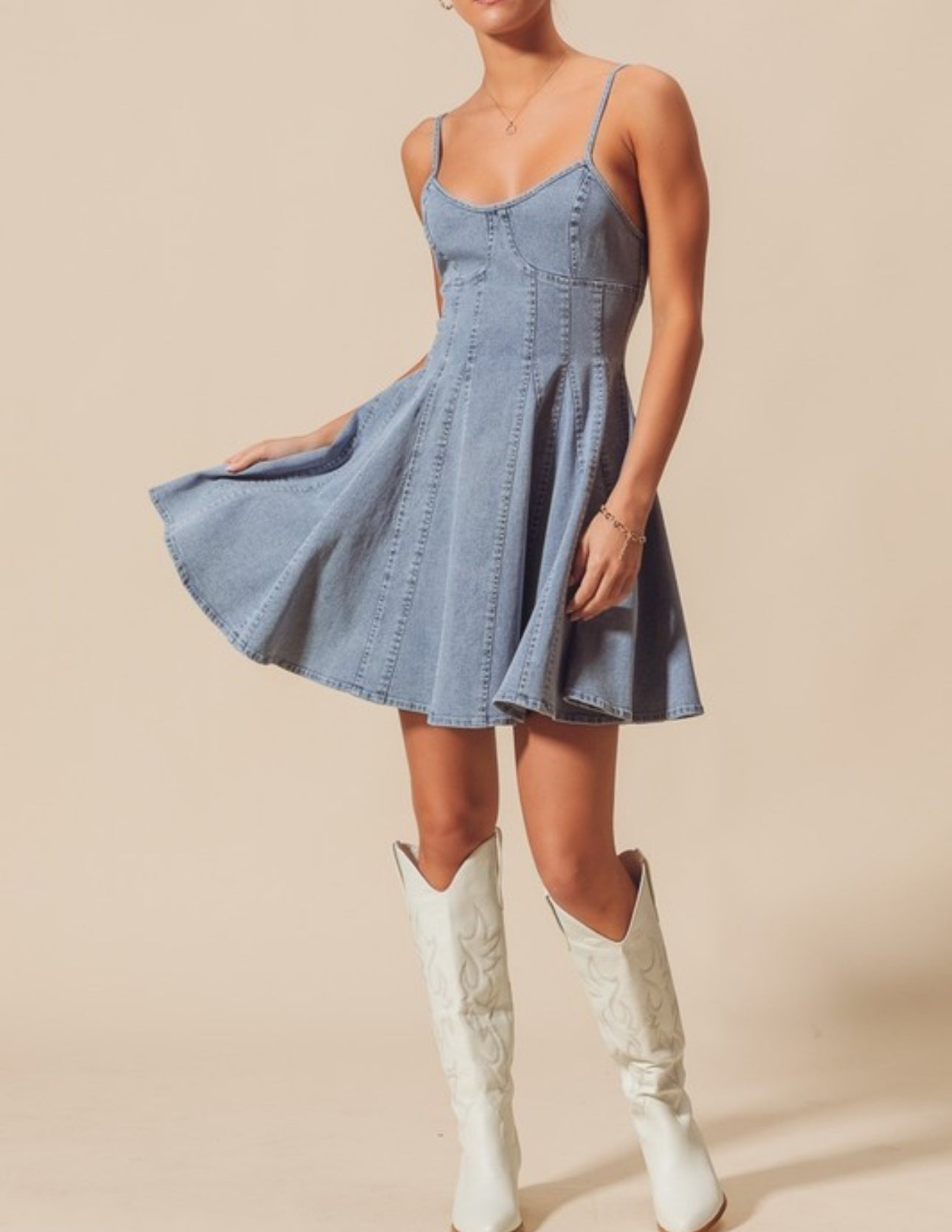 A Line Fit & Flare Mini Denim Dress