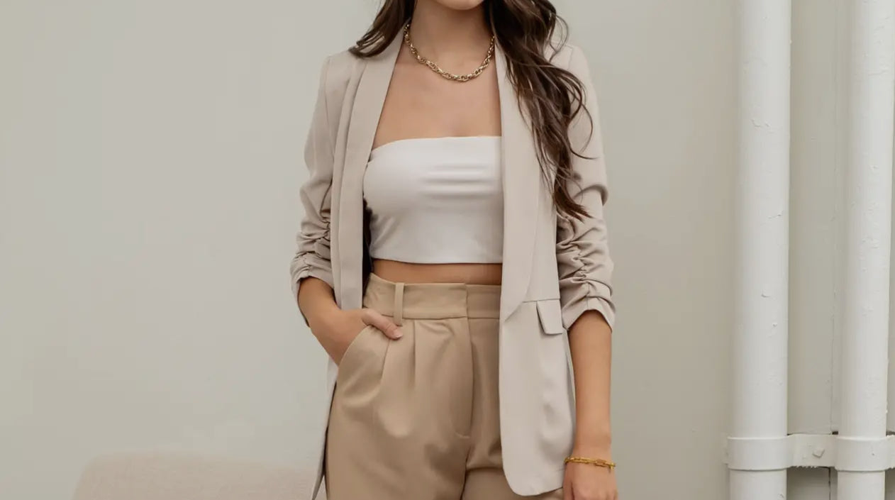 Ruched 3/4 Sleeve Blazer