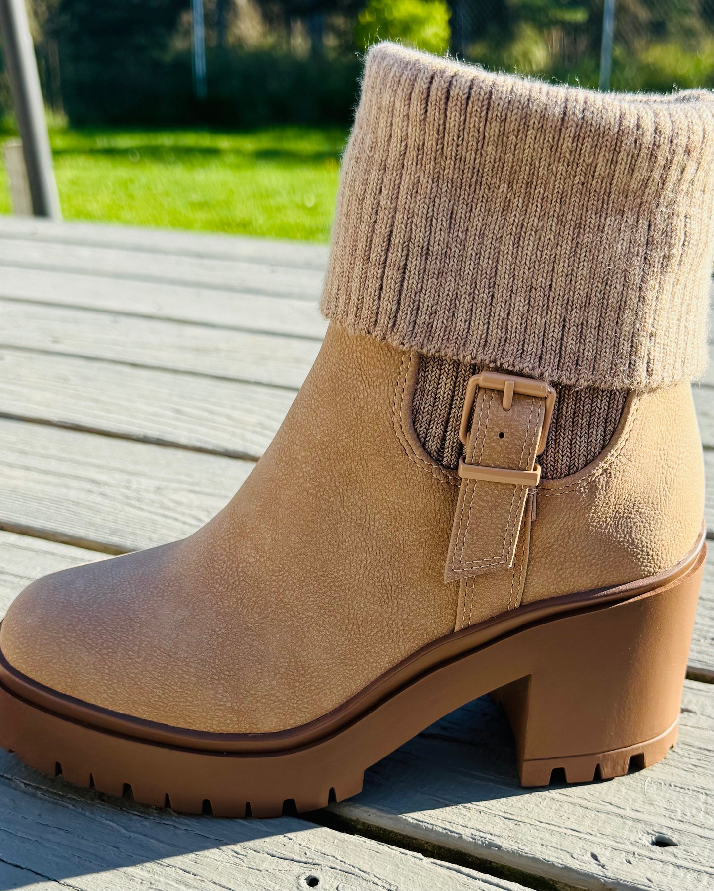 FOLD-OVER KNIT MID-CALF BOOTIE