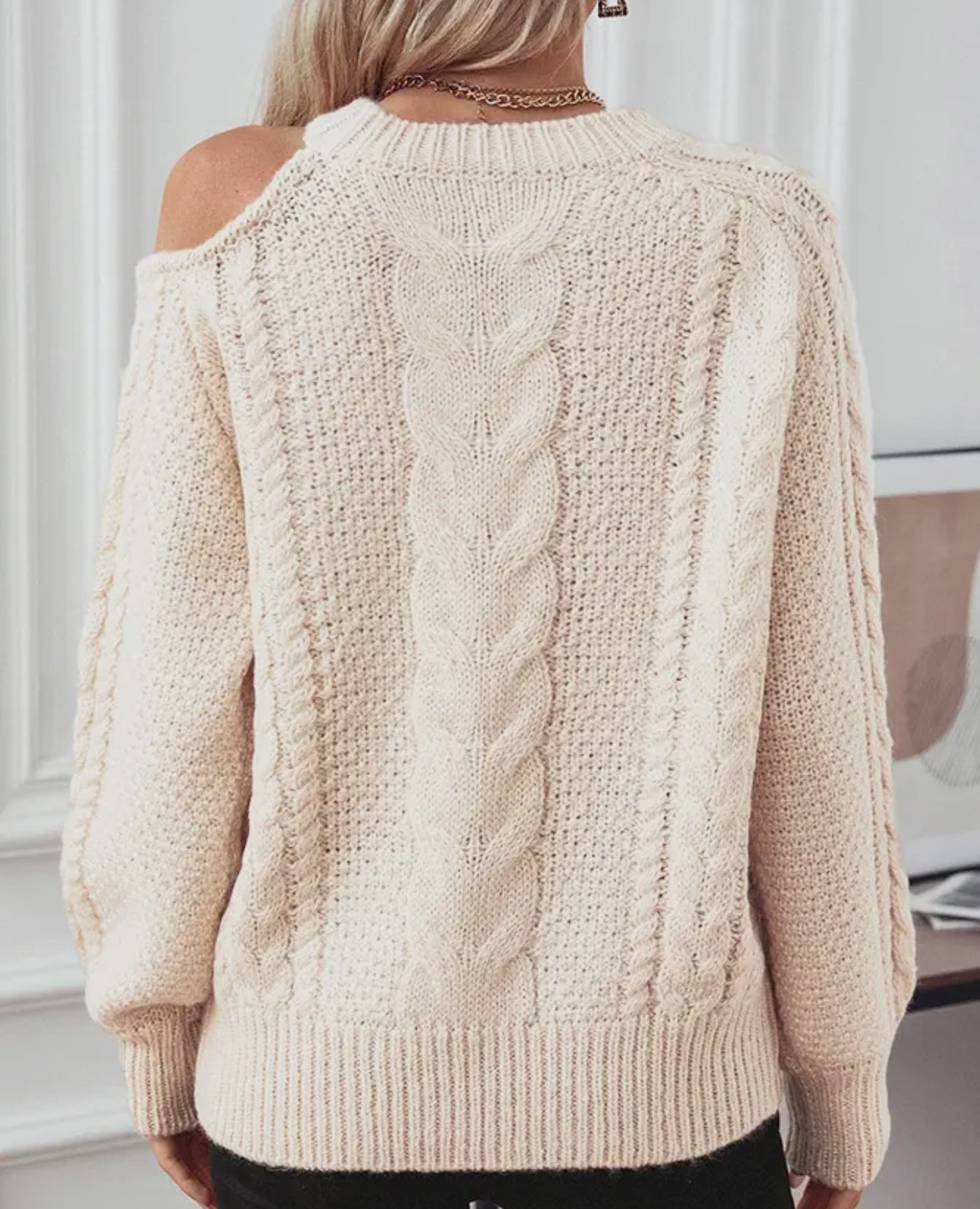 Drop Shoulder Cable Knitting Sweater