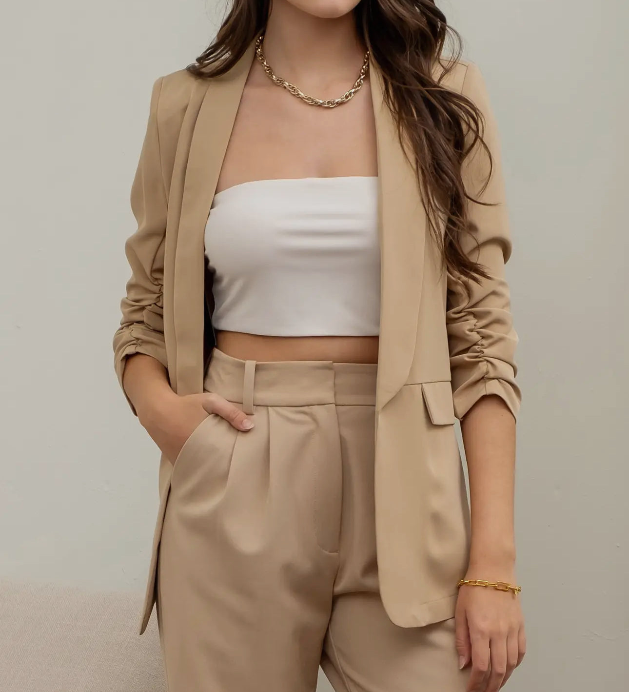 Ruched 3/4 Sleeve Blazer