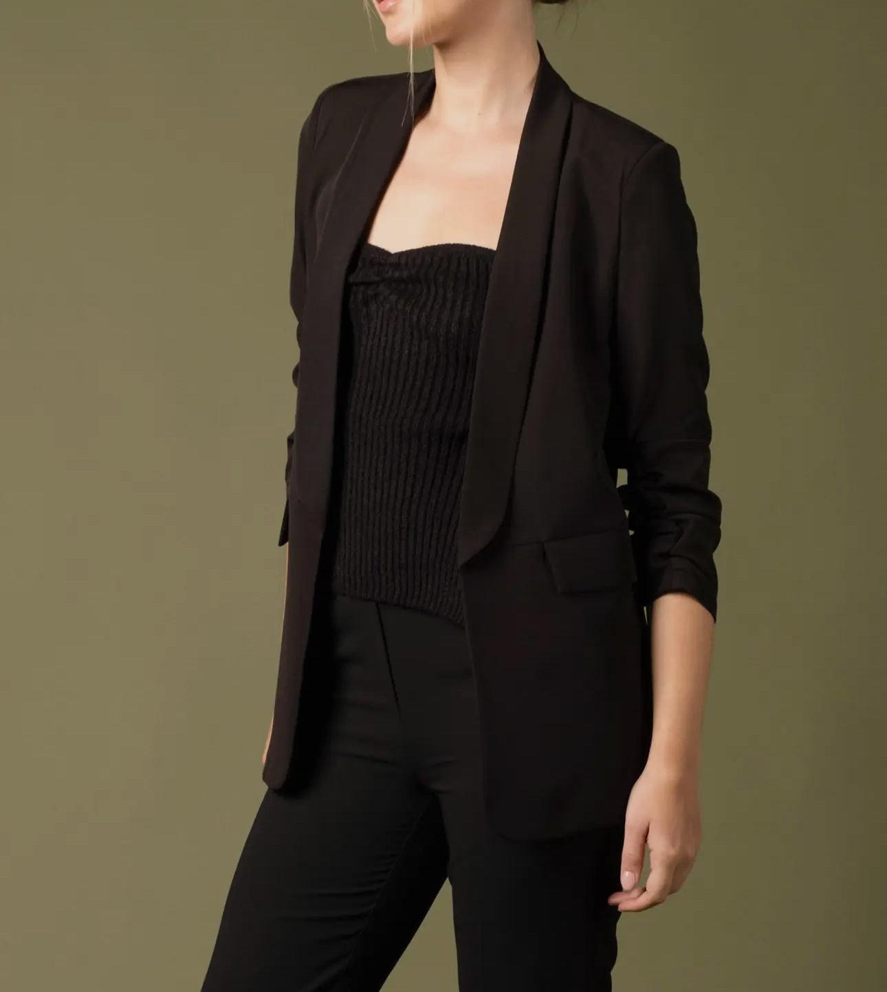 Ruched 3/4 Sleeve Blazer