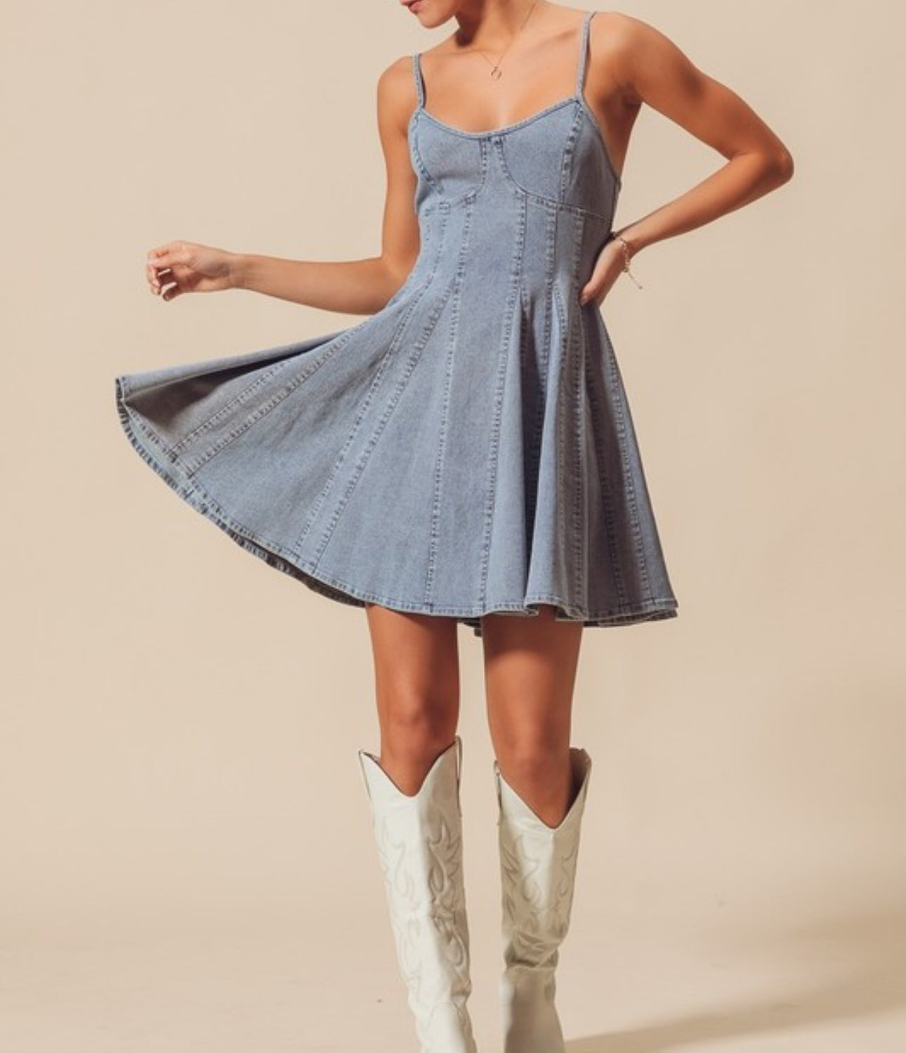 A Line Fit & Flare Mini Denim Dress