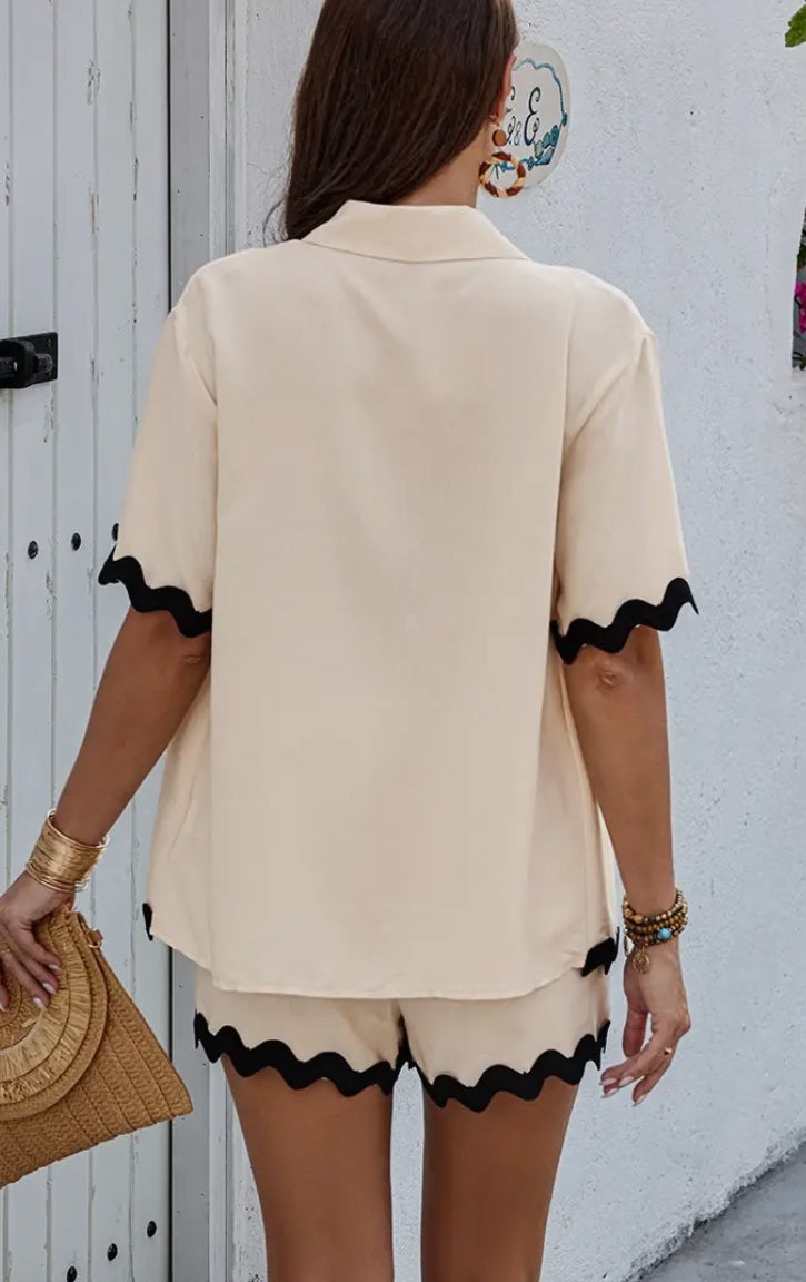 Color Block Two Piece Blouse Set
