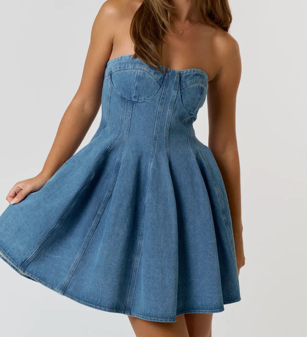 Denim Corset Flared Tube Mini Dress