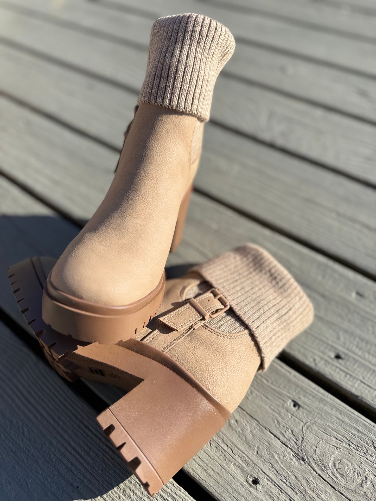 FOLD-OVER KNIT MID-CALF BOOTIE