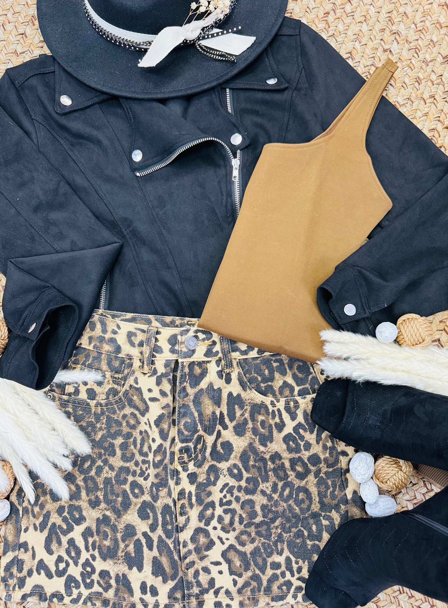 Leopard Print Denim Skirt