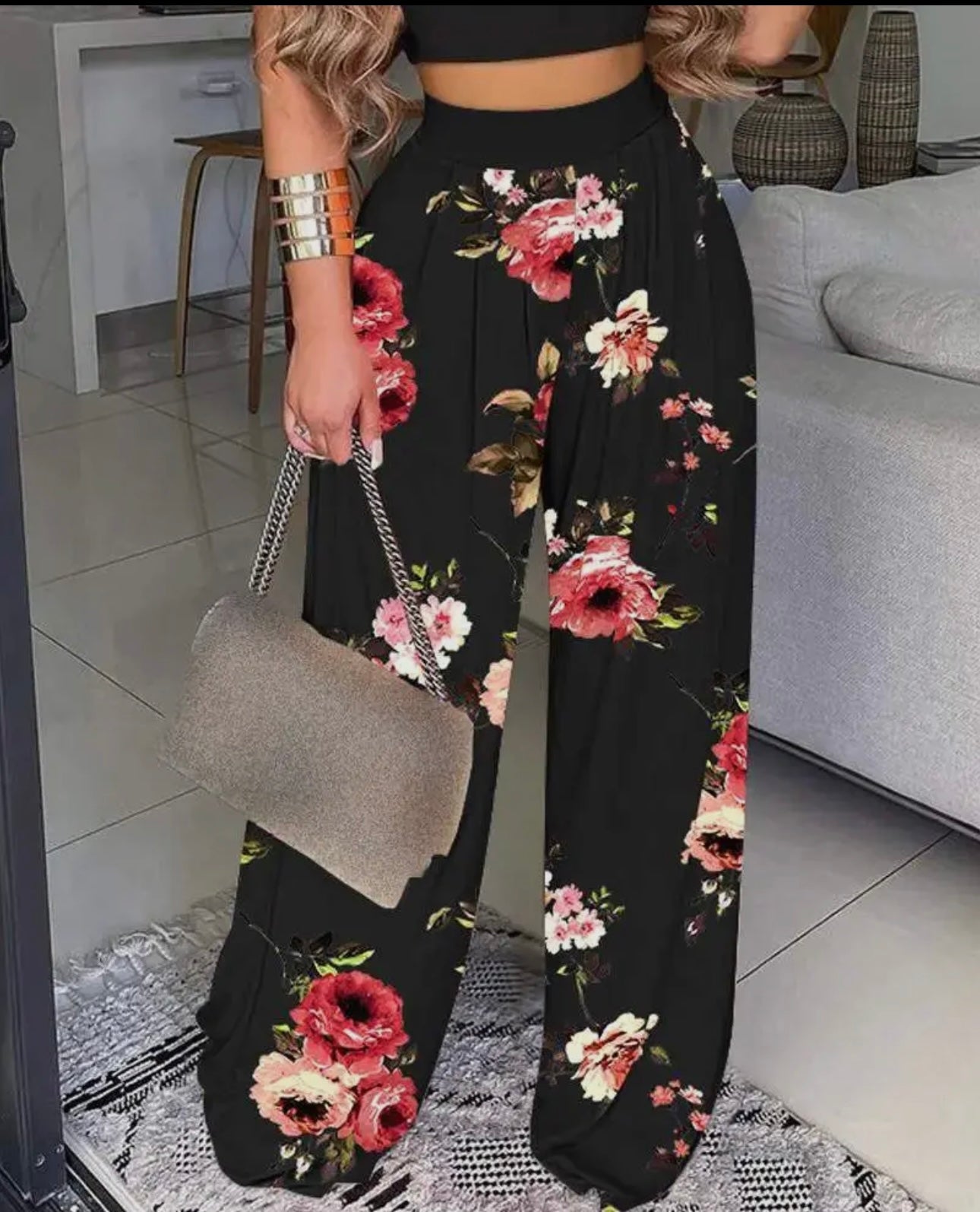 Floral Print High Waisted Pants