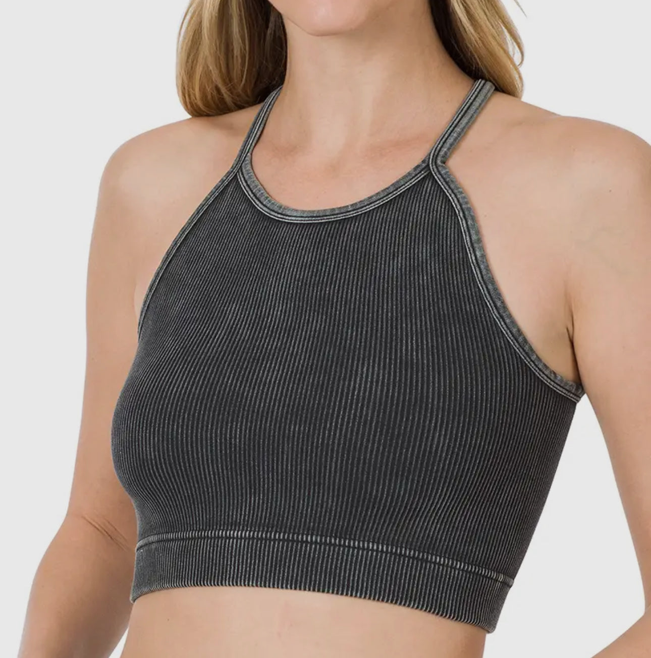 Premium Washed Seamless Halter Racerback Crop Tank