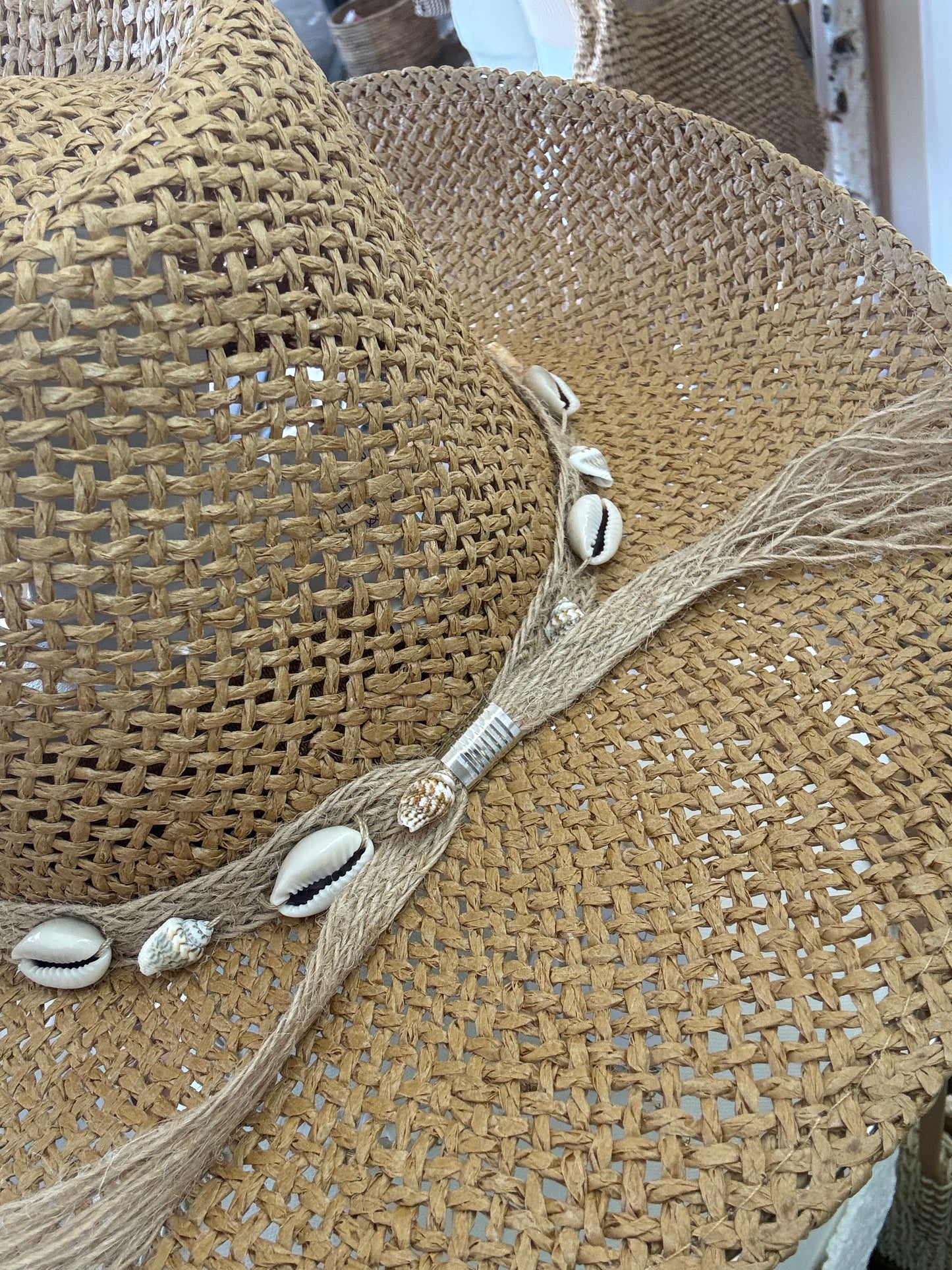 Straw Weave Cowrie Shell Rope Strap Cowboy Hat