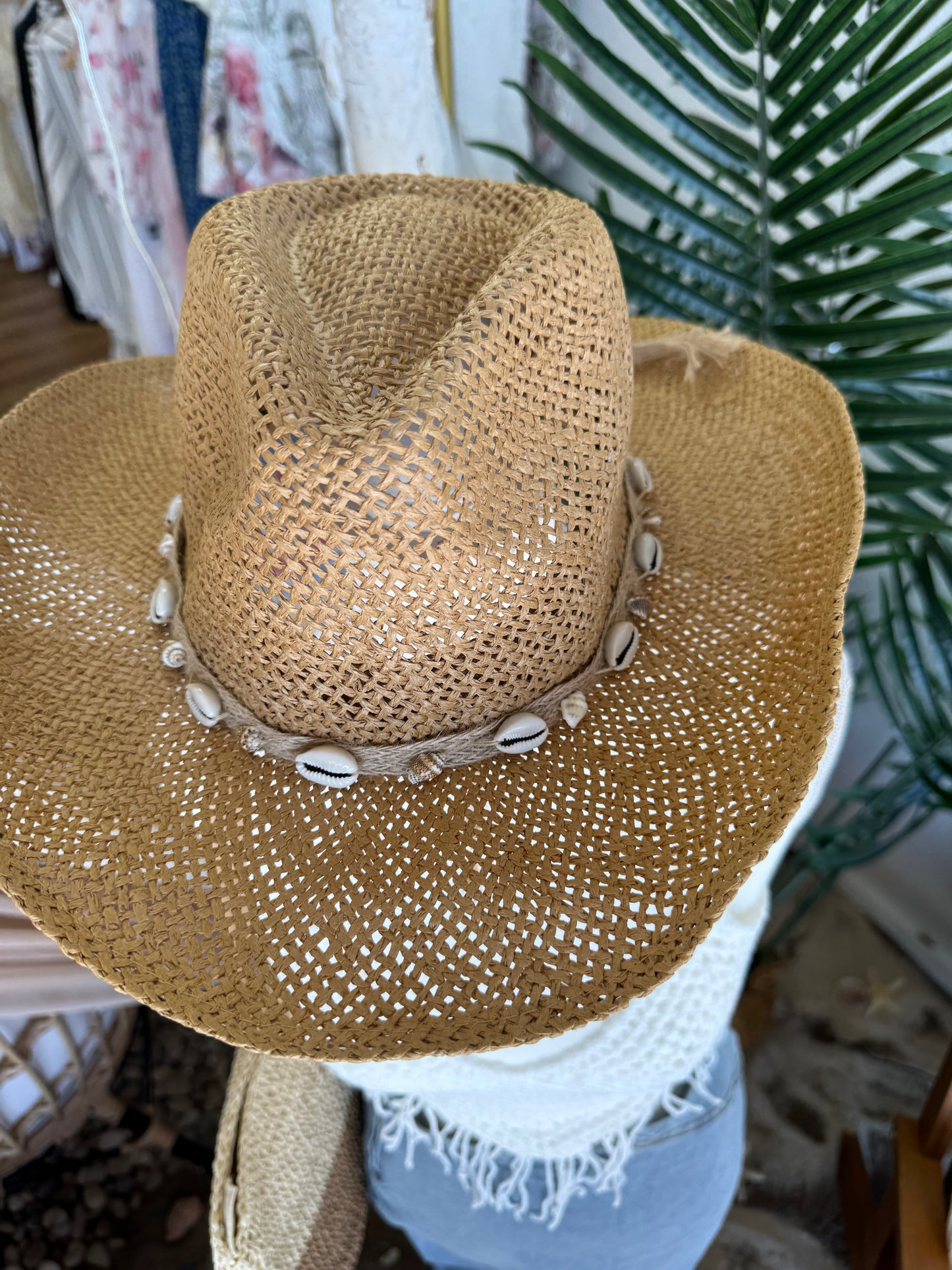 Straw Weave Cowrie Shell Rope Strap Cowboy Hat