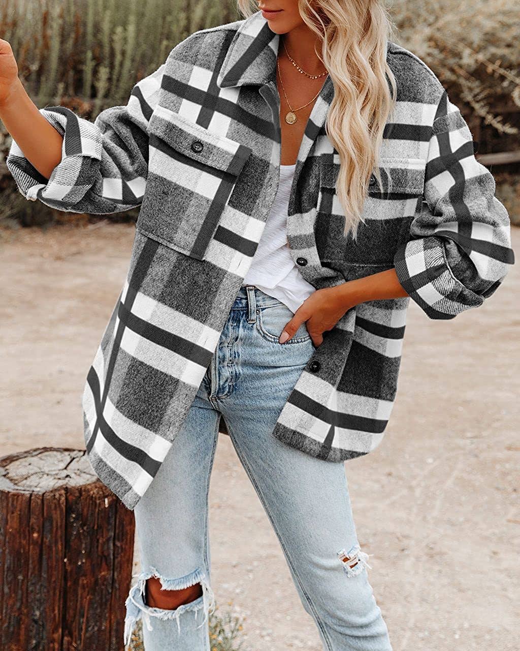 Vintage Flannel Lapel Button Jacket