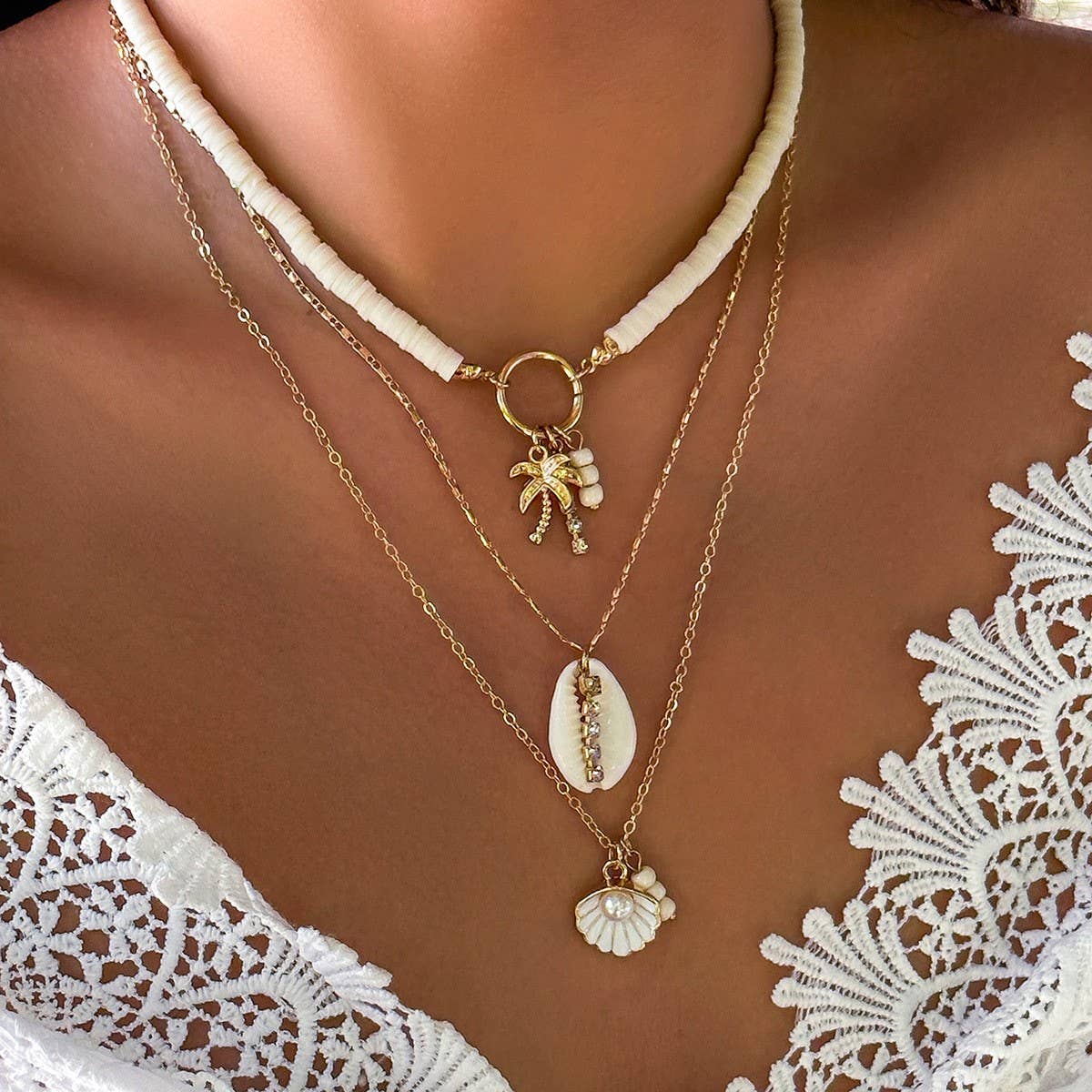 OCEAN STYLE CONCH SHELL MULTILAYER NECKLACE
