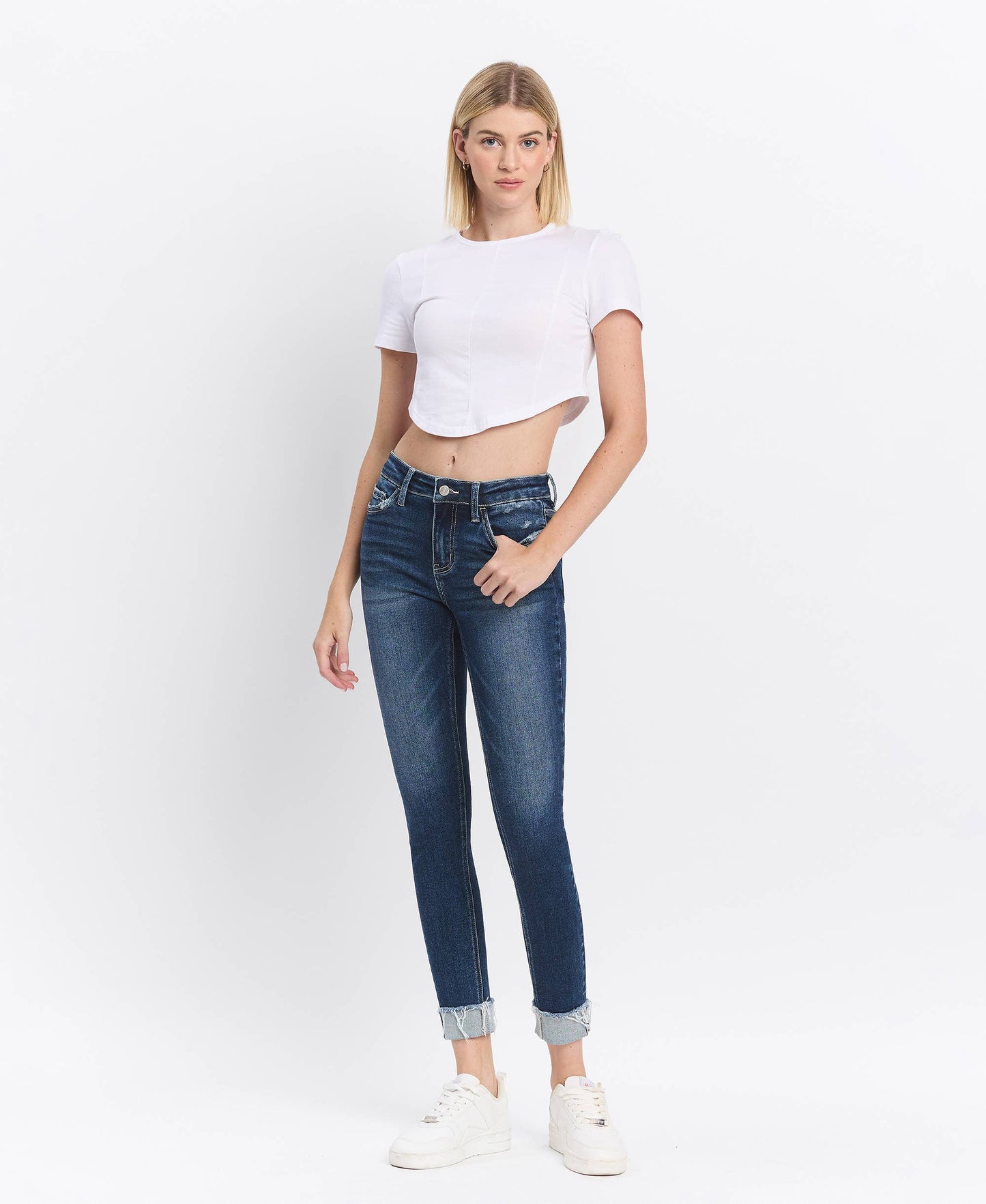 MID RISE CUFFED SKINNY JEANS