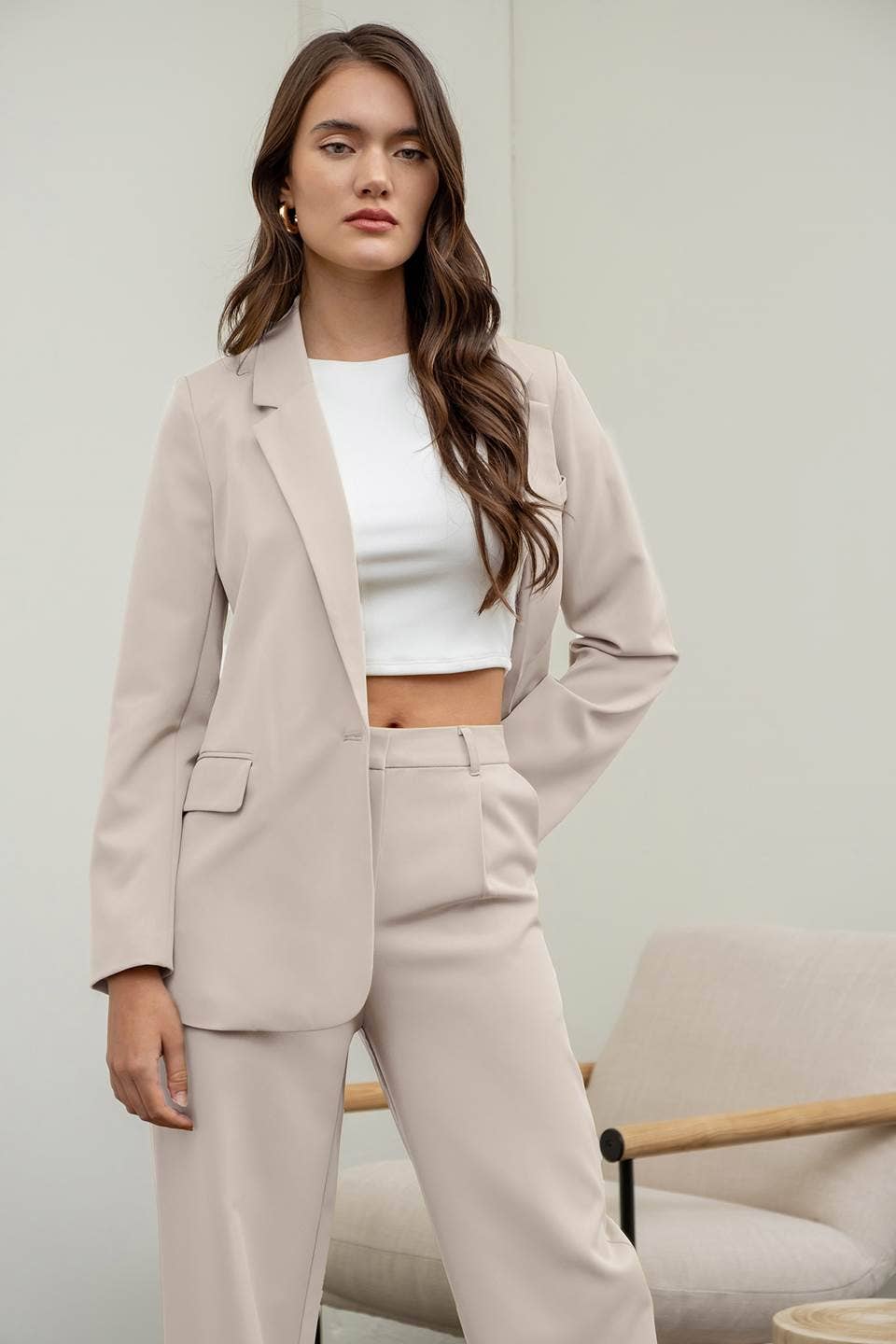 SOLID LONG SLEEVE BLAZER