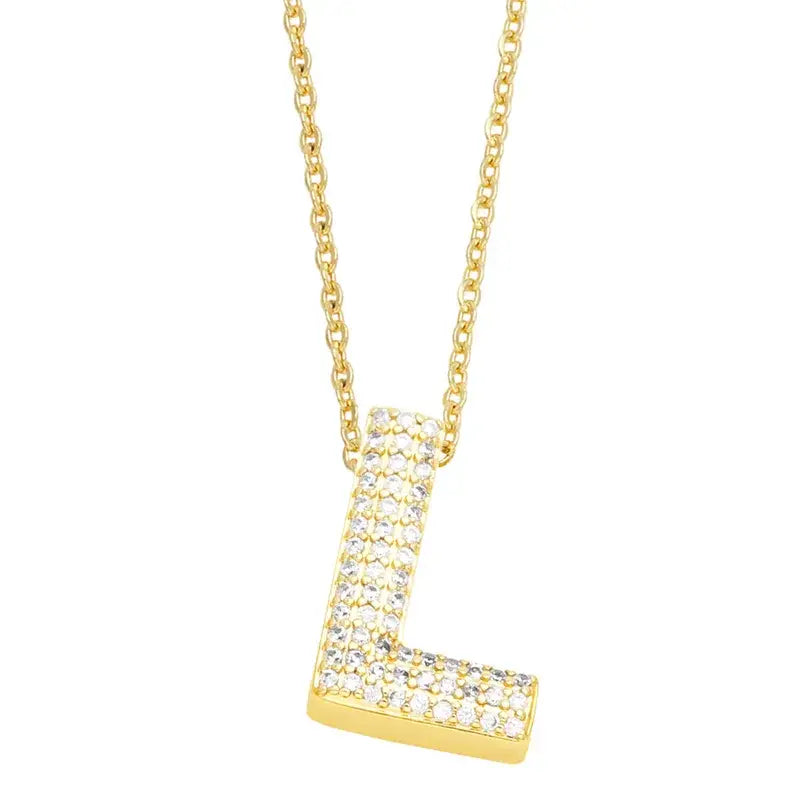 Gold Rhinestone Letter Initial Pendant Necklace Jewelry