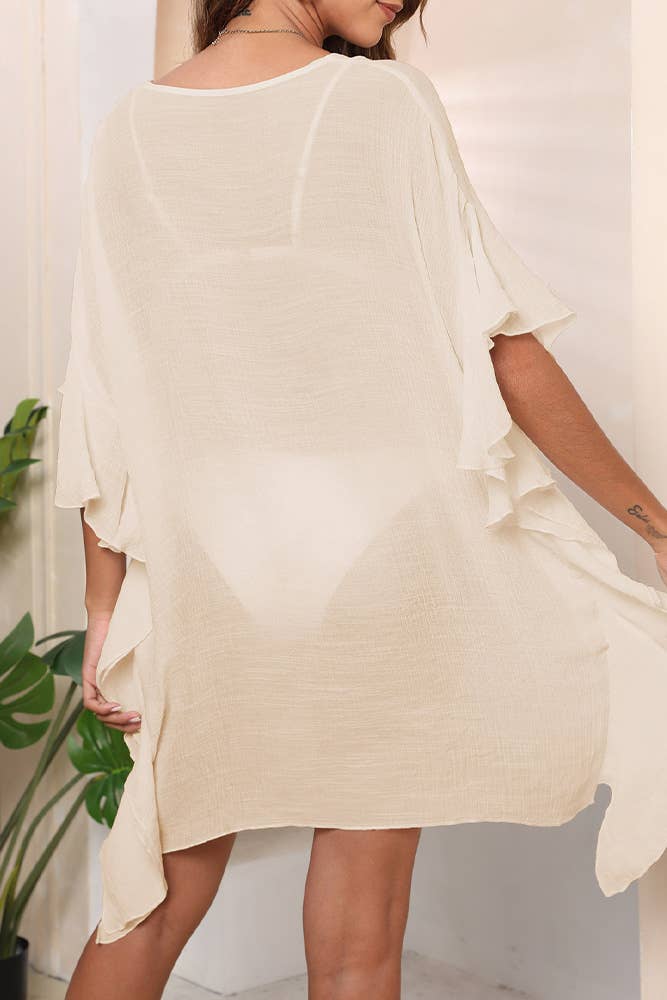 Plain Sheer Ruffles Kimono Dress