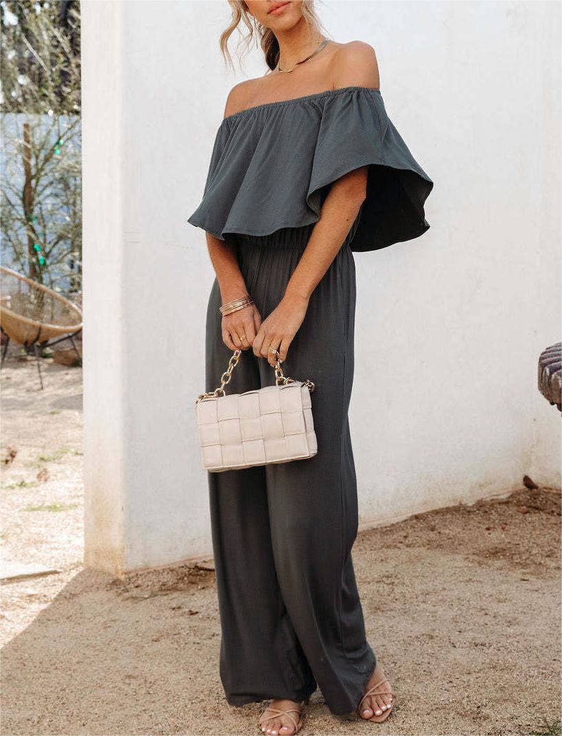 Boat neckline wide-leg jumpsuit
