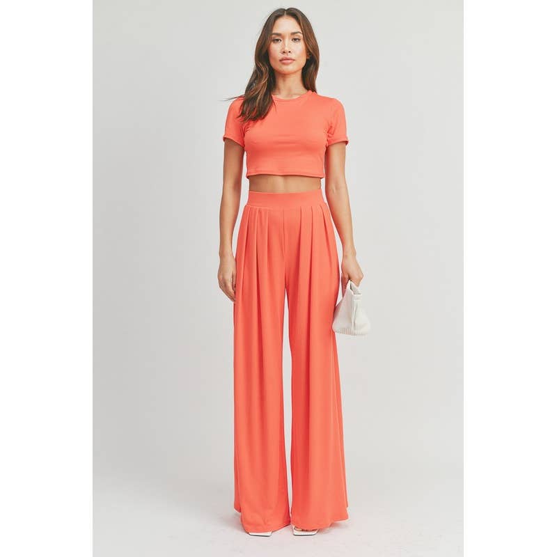 CROP TOP AND WIDE LEG PALAZZO PANTS SET