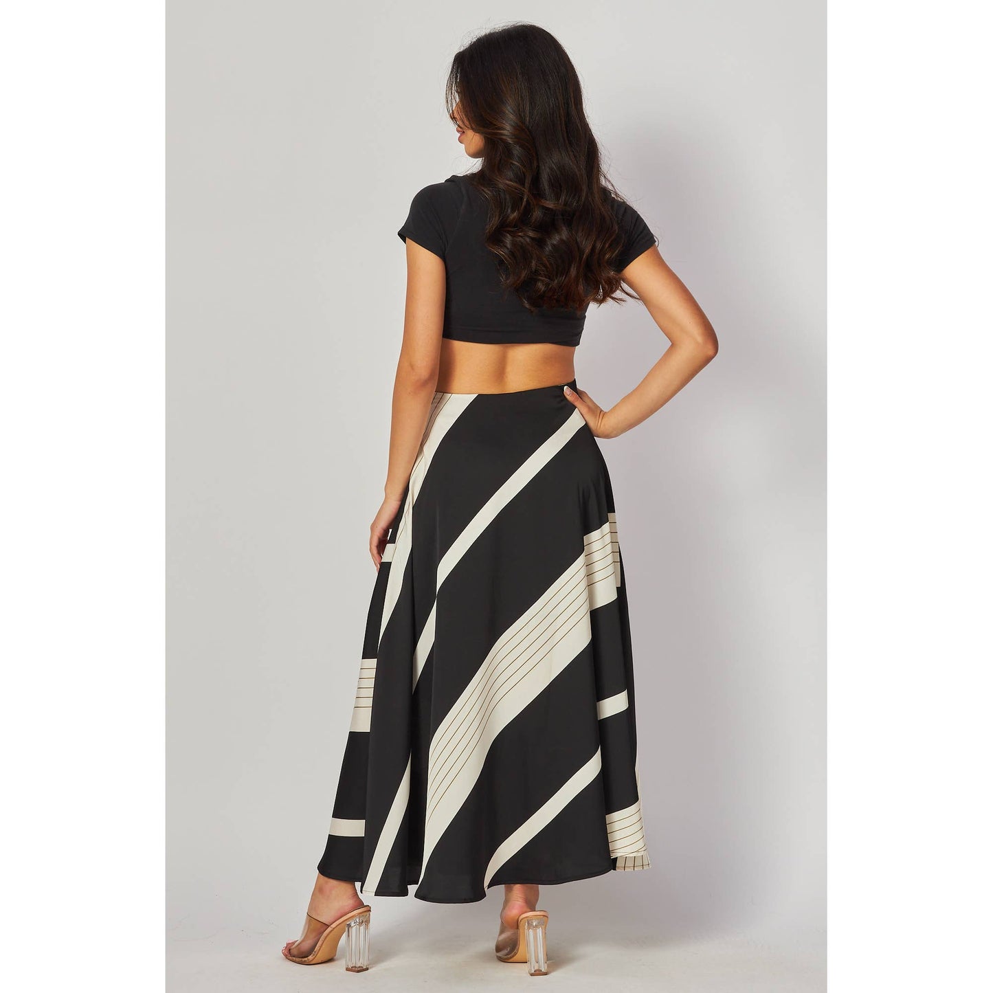 SOLID AND STRIPE MIXED A LINE SKIRT