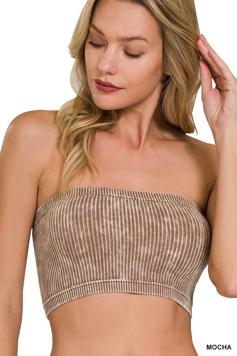 Premium washed seamless rib bandeau top bra