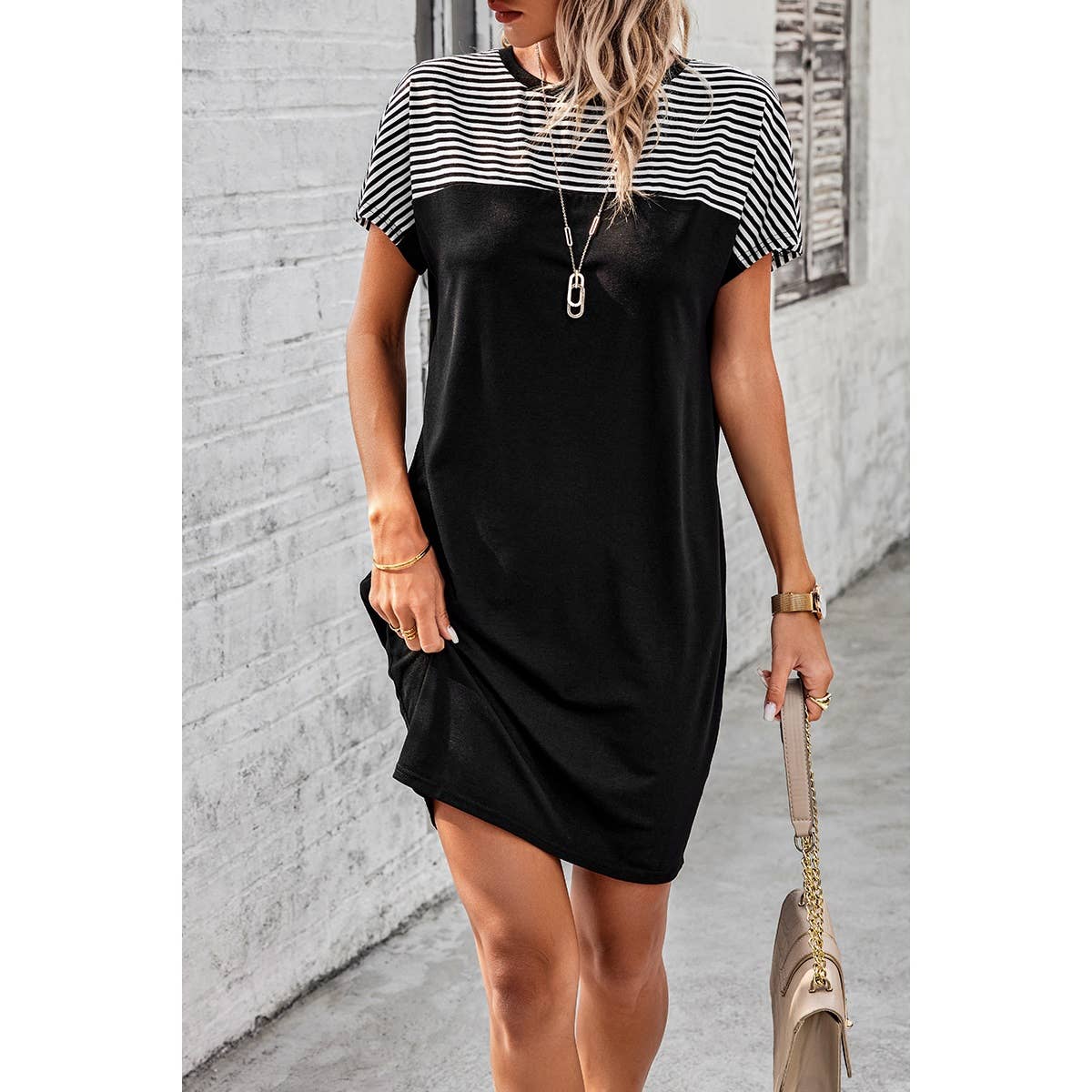 Strip Round Neck Loose Fit Shirt Midi Dress Ocean Hope Boutique Strip Round Neck Loose Fit Shirt Midi Dress Ocean Hope Boutique
