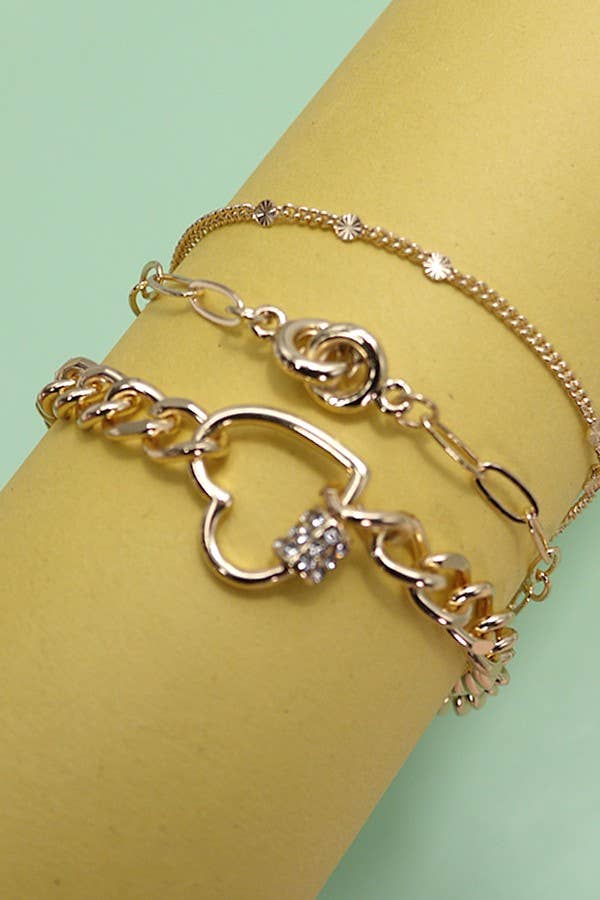 TRIO LAYER HEART CHARM BRACELET