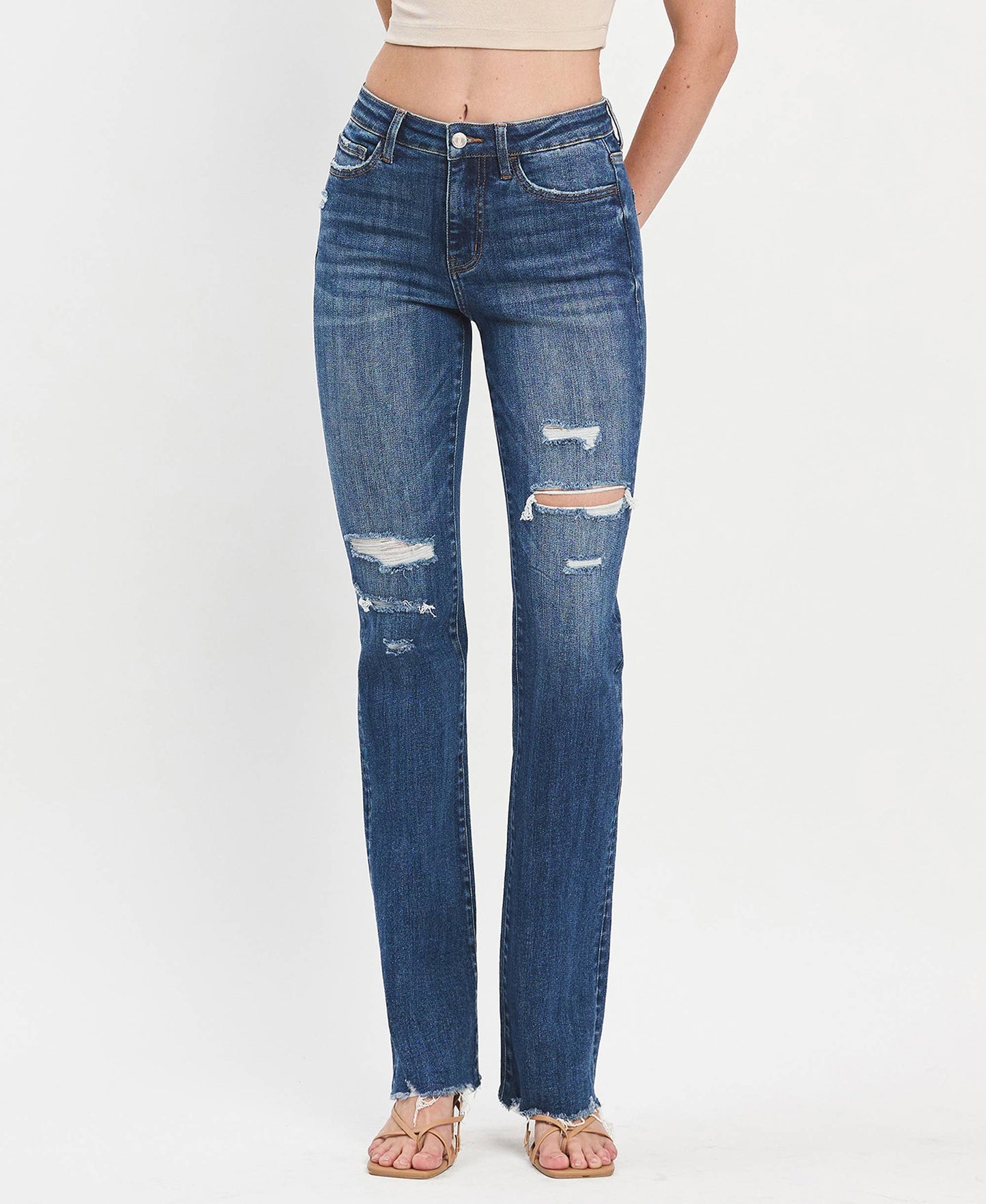 HIGH RISE RAW HEM BOOTCUT JEANS