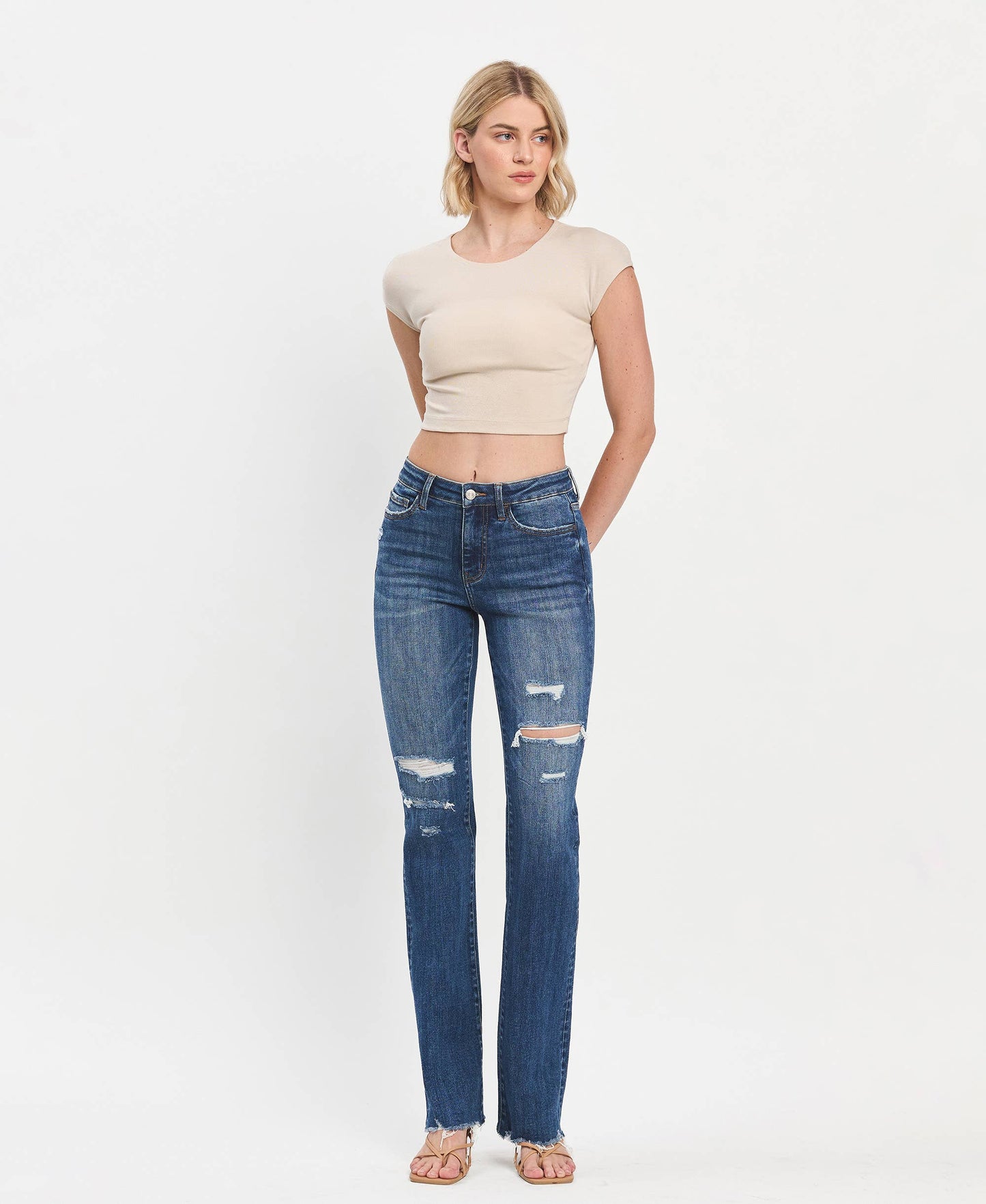 HIGH RISE RAW HEM BOOTCUT JEANS