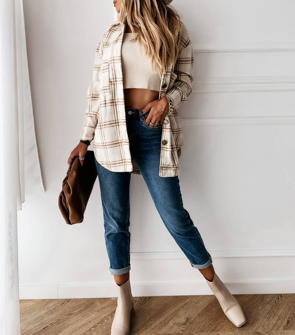 Loose casual vintage plaid shirt jacket