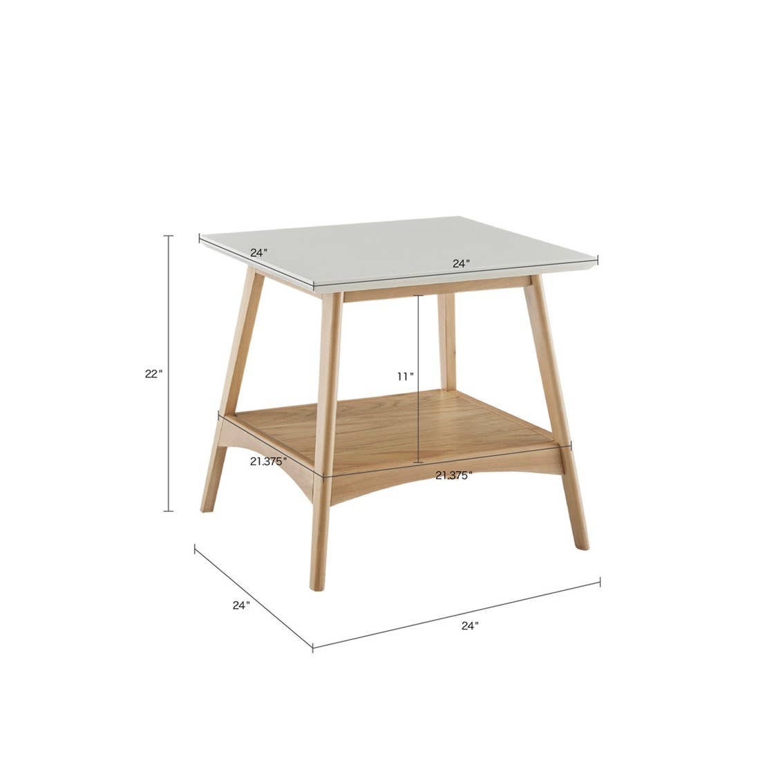 Midcentury Natural Wood Side Table with Bottom Shelf