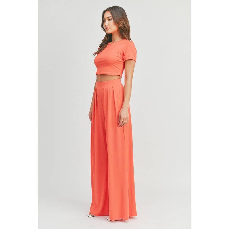 CROP TOP AND WIDE LEG PALAZZO PANTS SET
