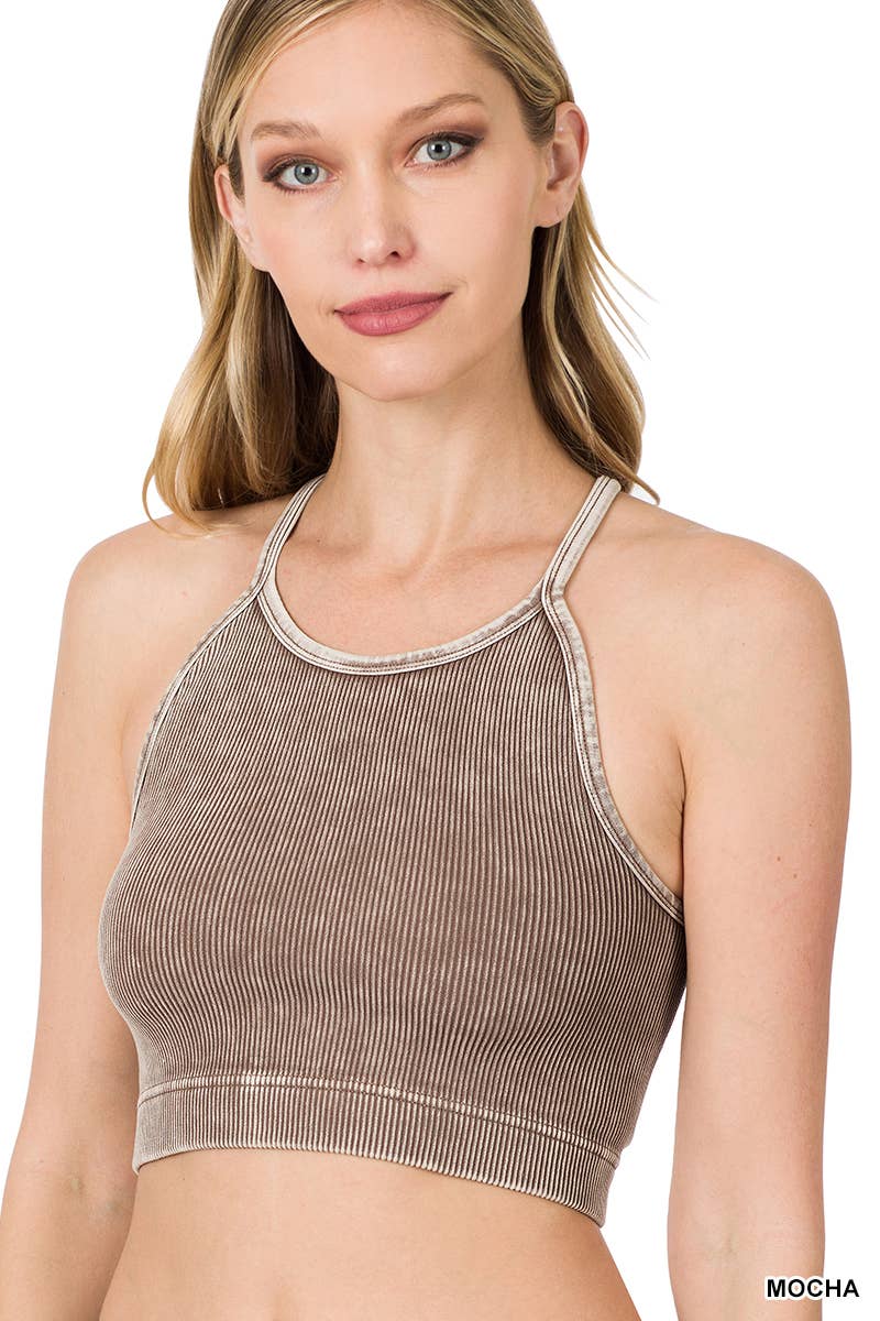 Premium Washed Seamless Halter Racerback Crop Tank
