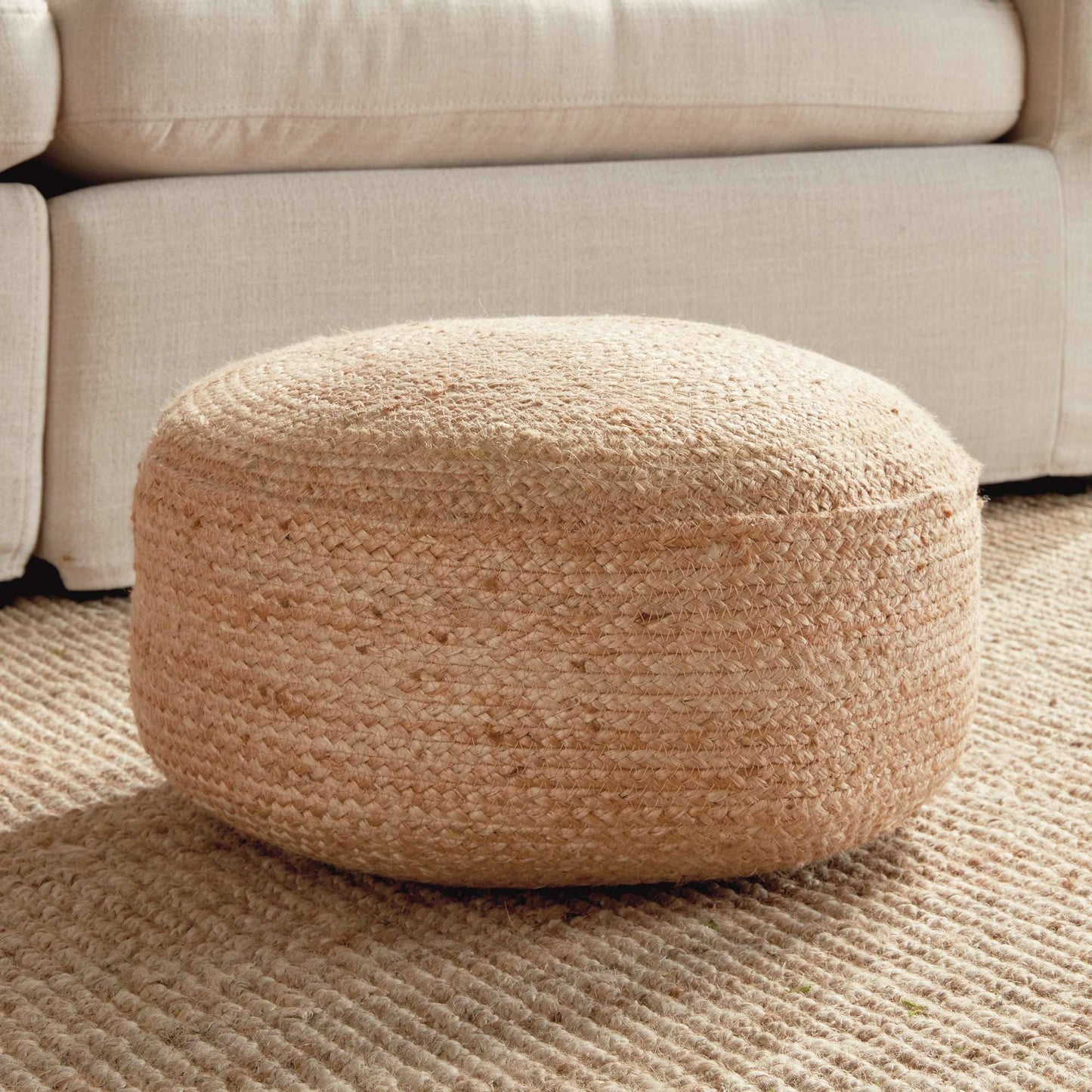 Jute Round Pouf - Natural Jute & Foam Cotton - Firm Seating