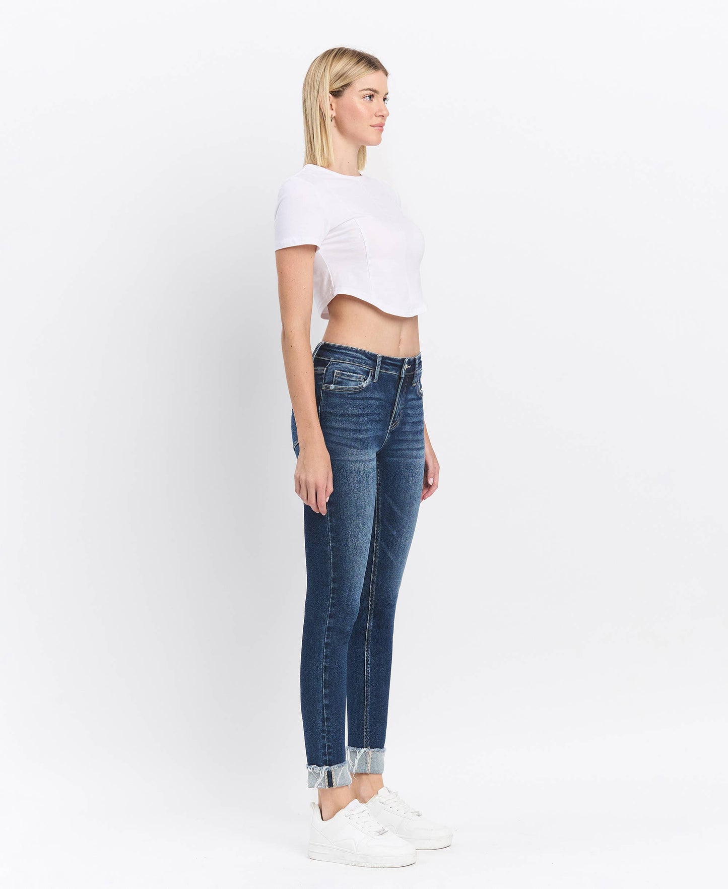 MID RISE CUFFED SKINNY JEANS
