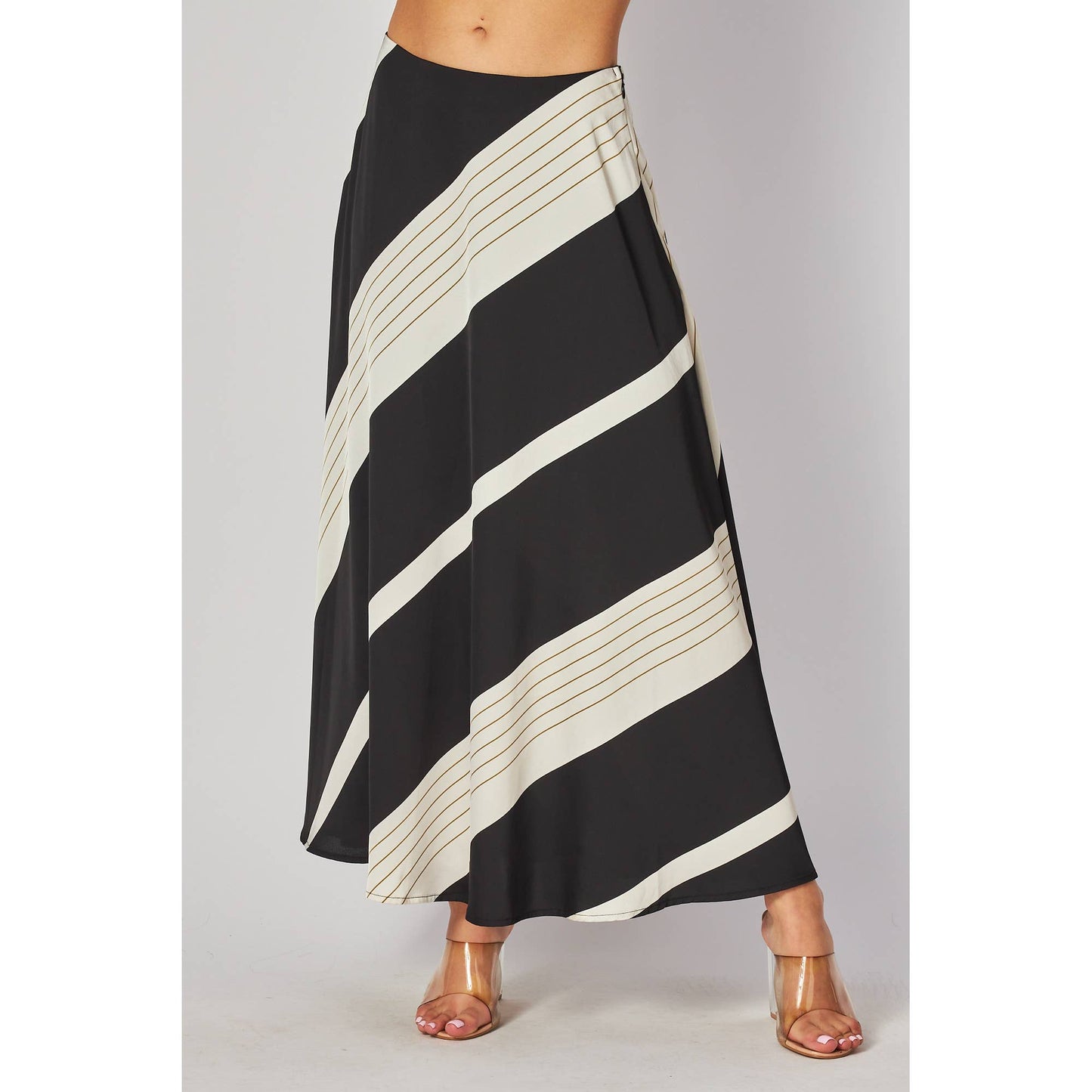 SOLID AND STRIPE MIXED A LINE SKIRT